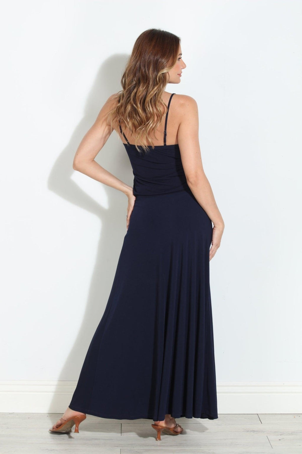 Navy Stretch Drop Waist Maxi Dress-BEST SELLER