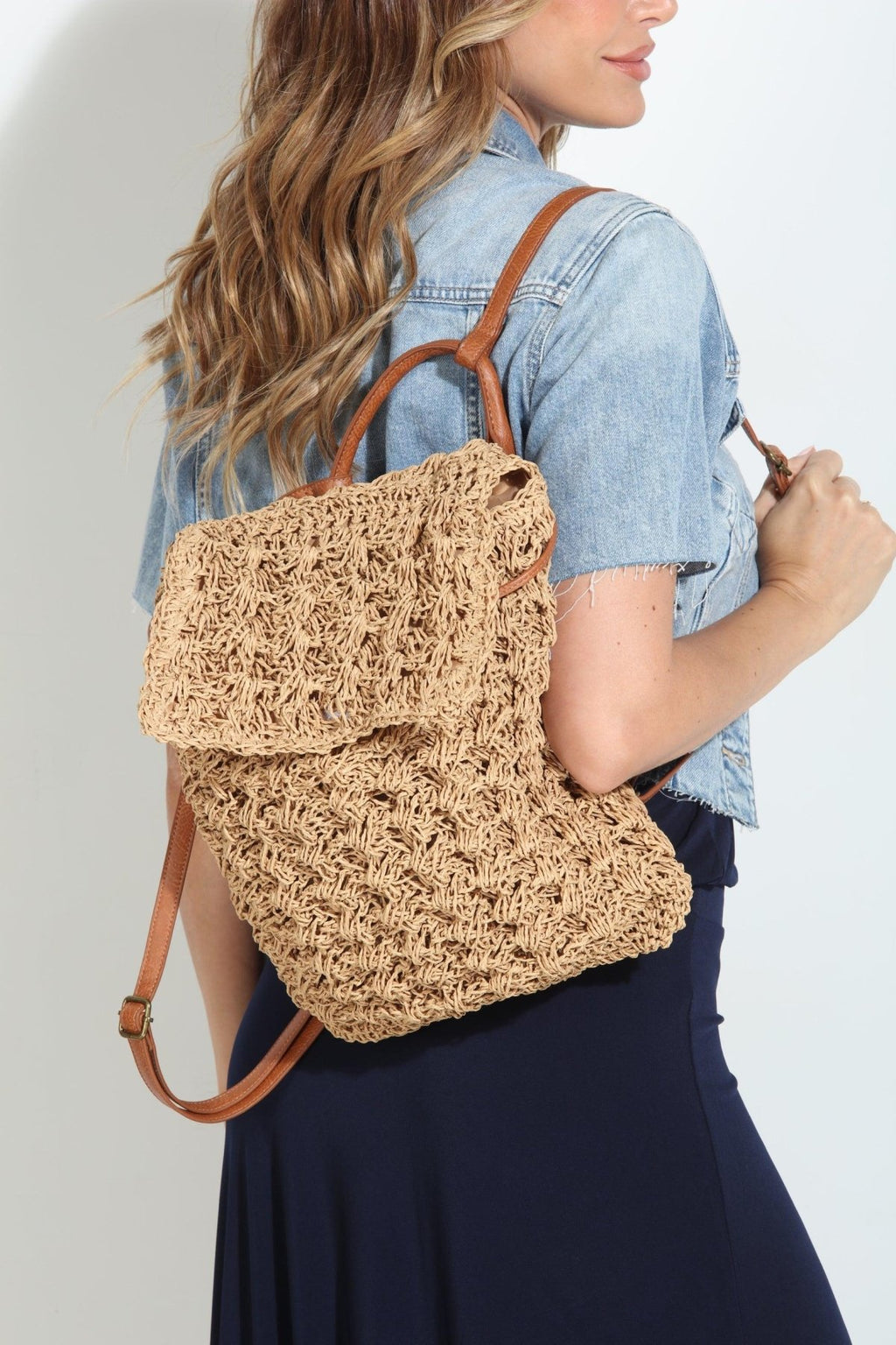 Raffia Woven Backpack