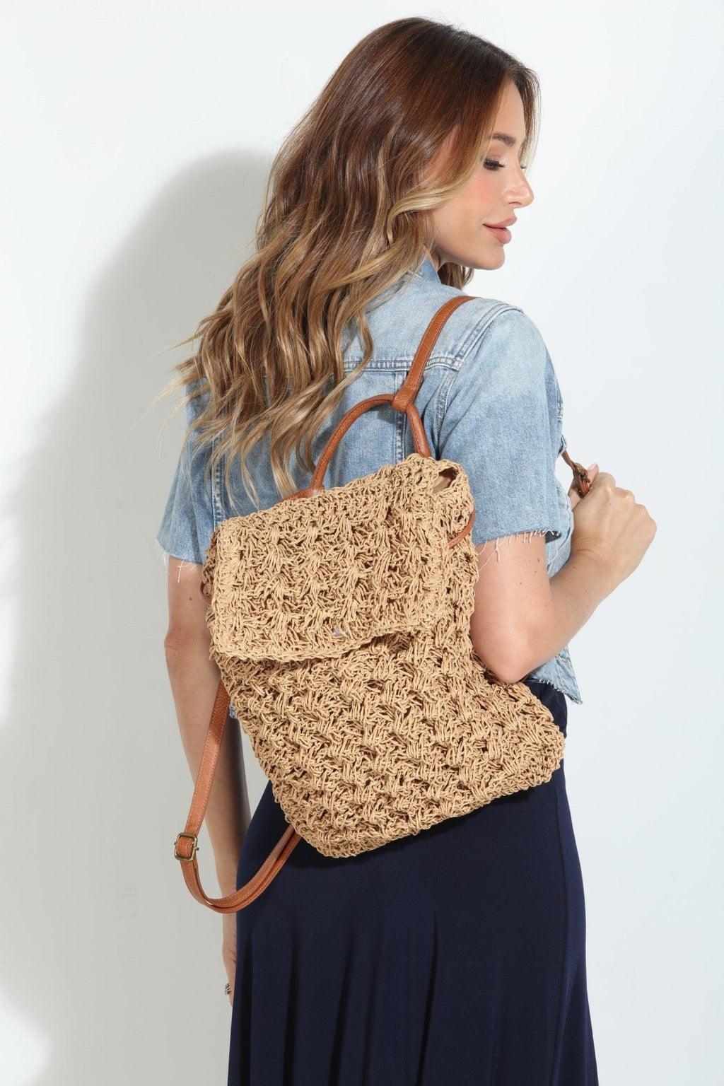 Raffia Woven Backpack