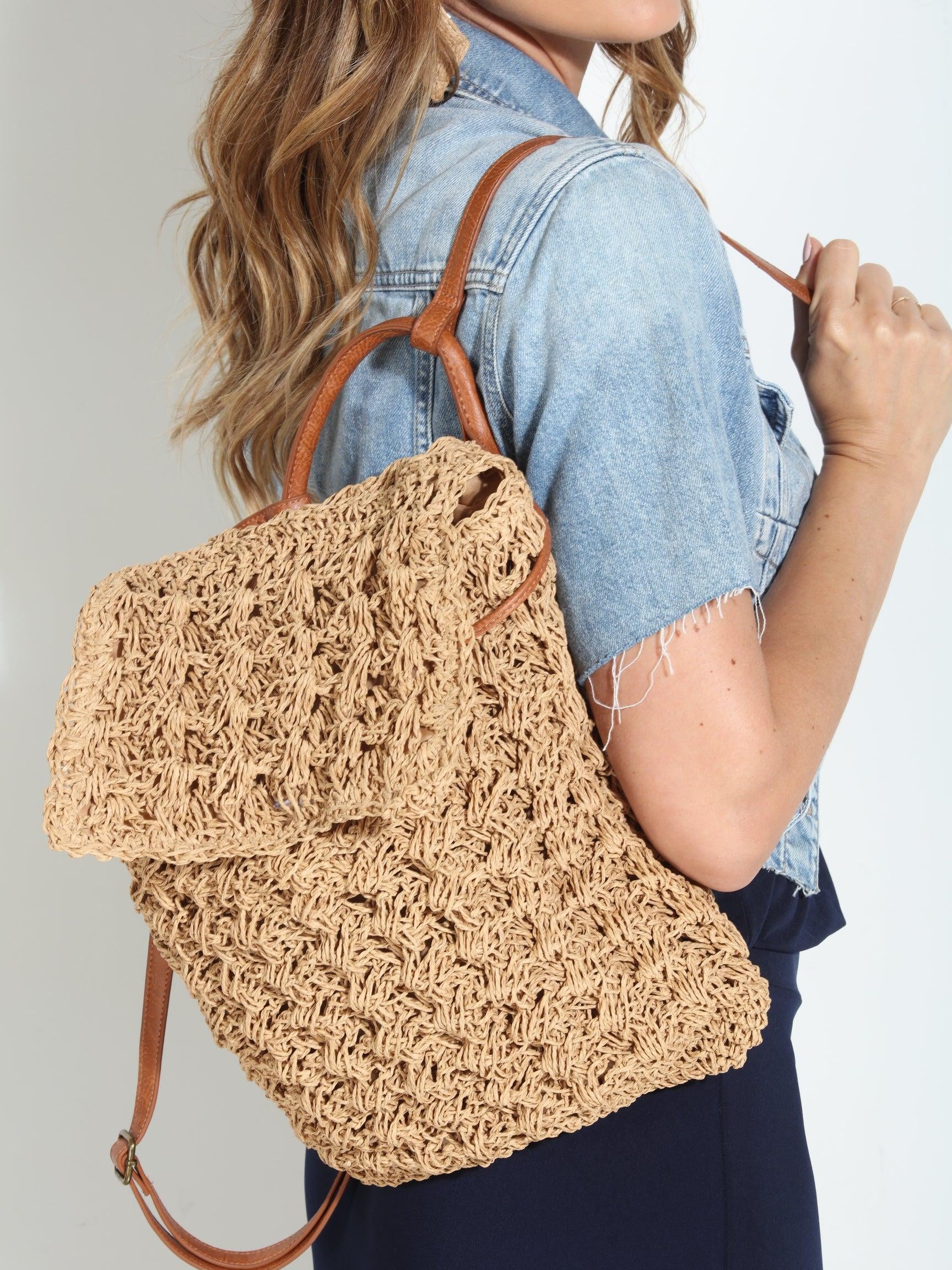 Raffia Woven Backpack