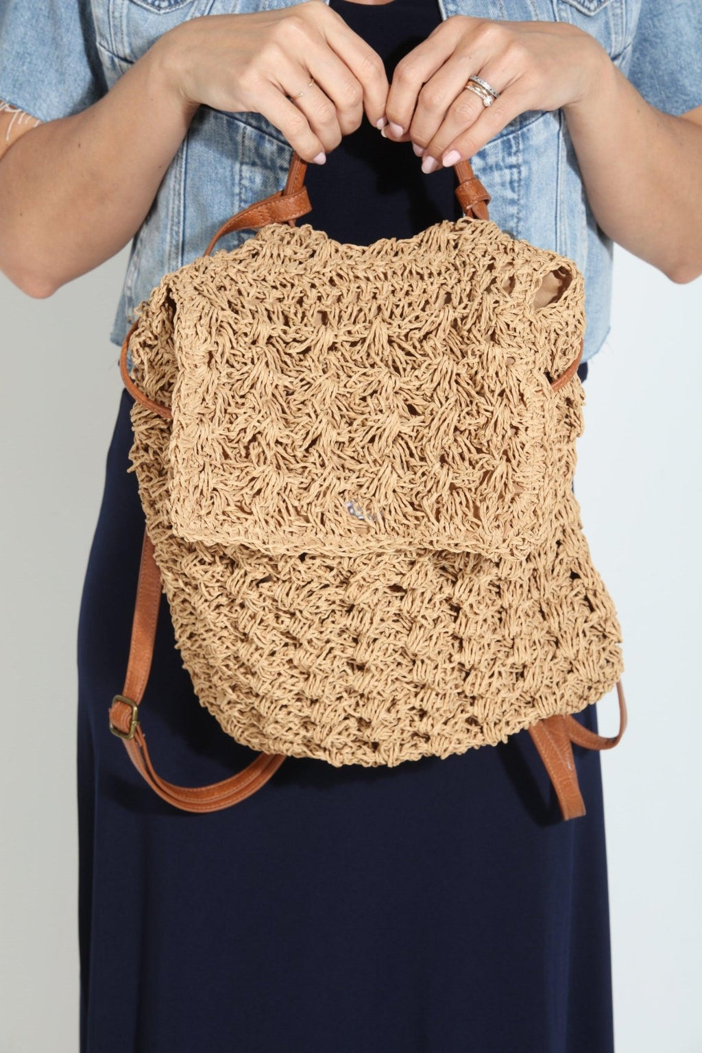 Raffia Woven Backpack