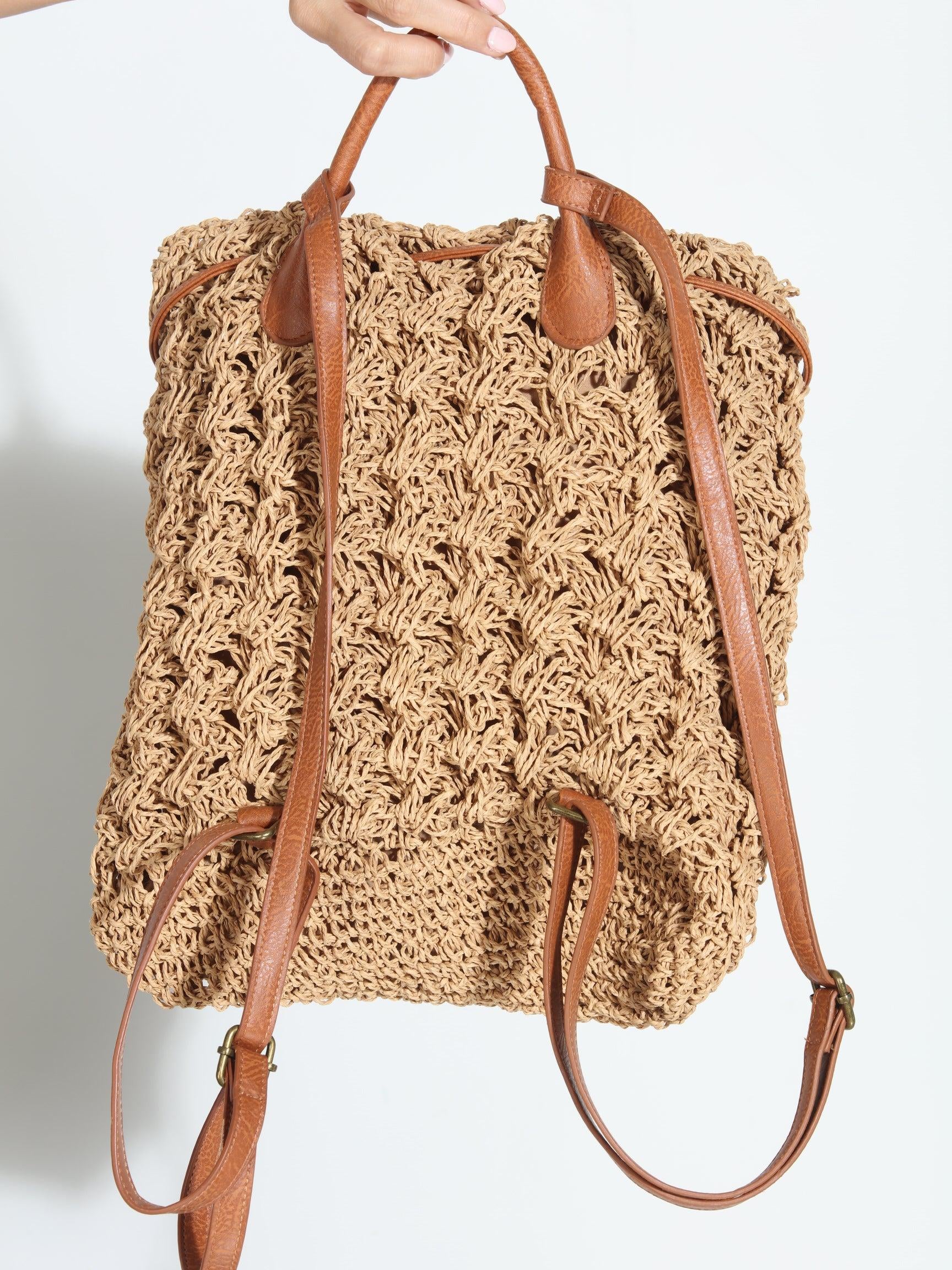 Raffia Woven Backpack