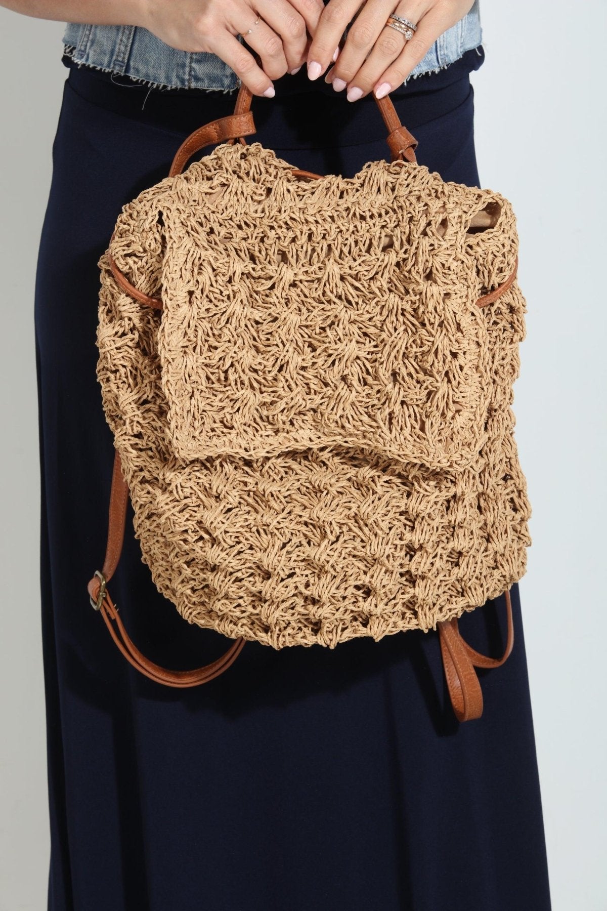 Raffia Woven Backpack