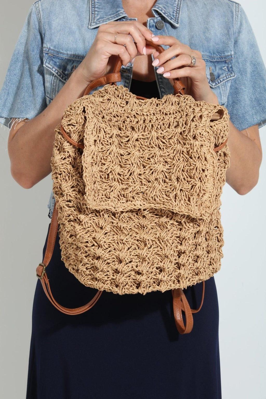 Raffia Woven Backpack