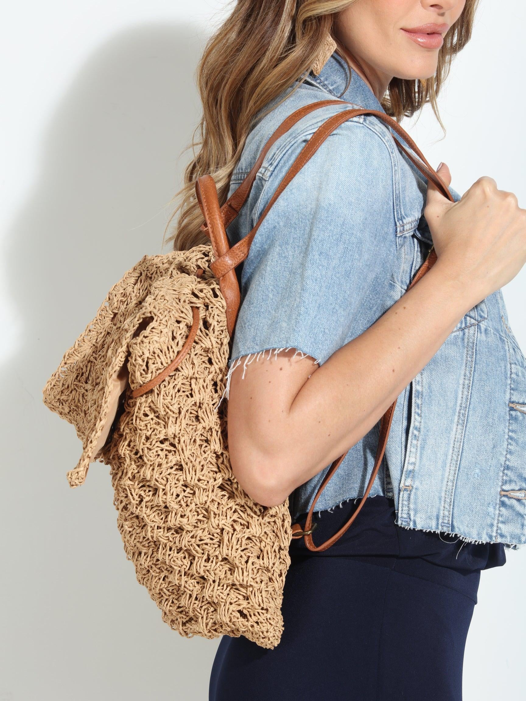 Raffia Woven Backpack