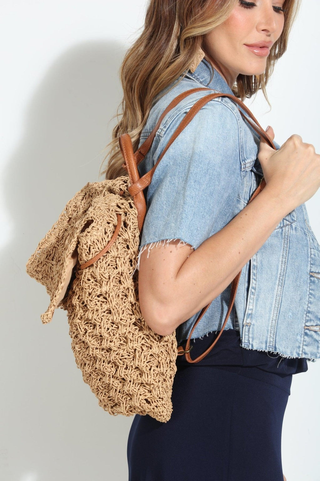 Raffia Woven Backpack