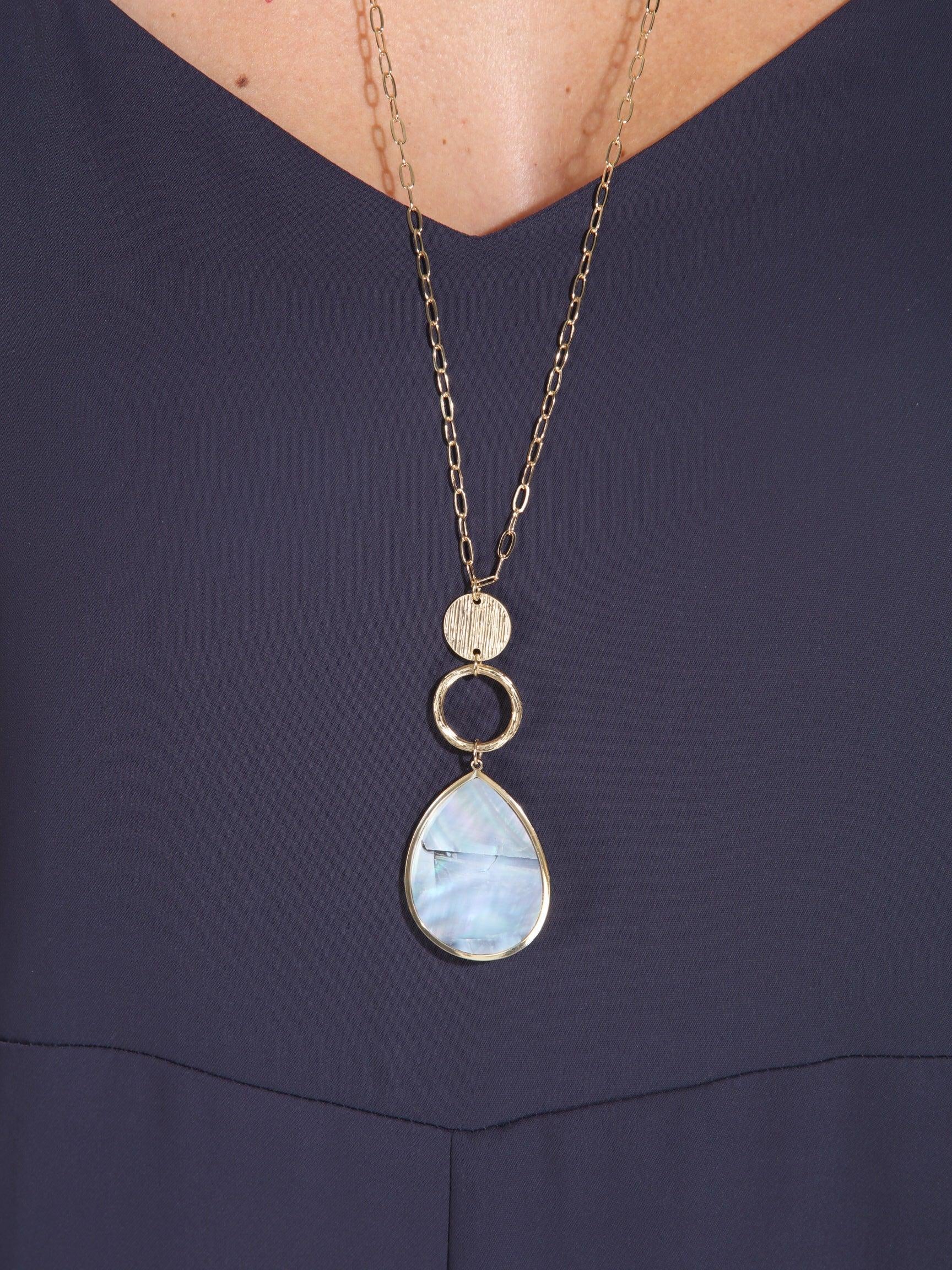 Tiered Pearl Pear Pendant Long Necklace