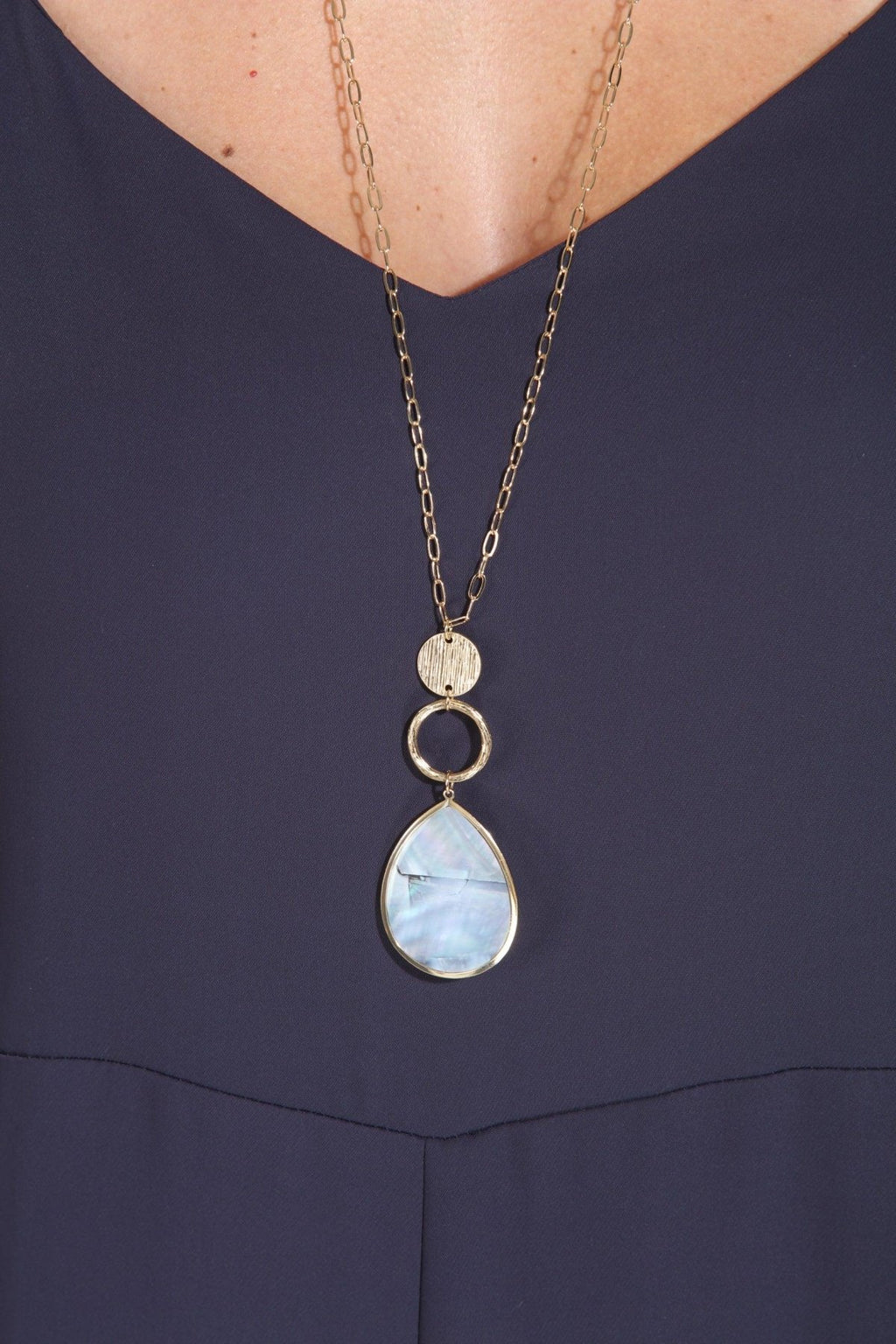 Tiered Pearl Pear Pendant Long Necklace