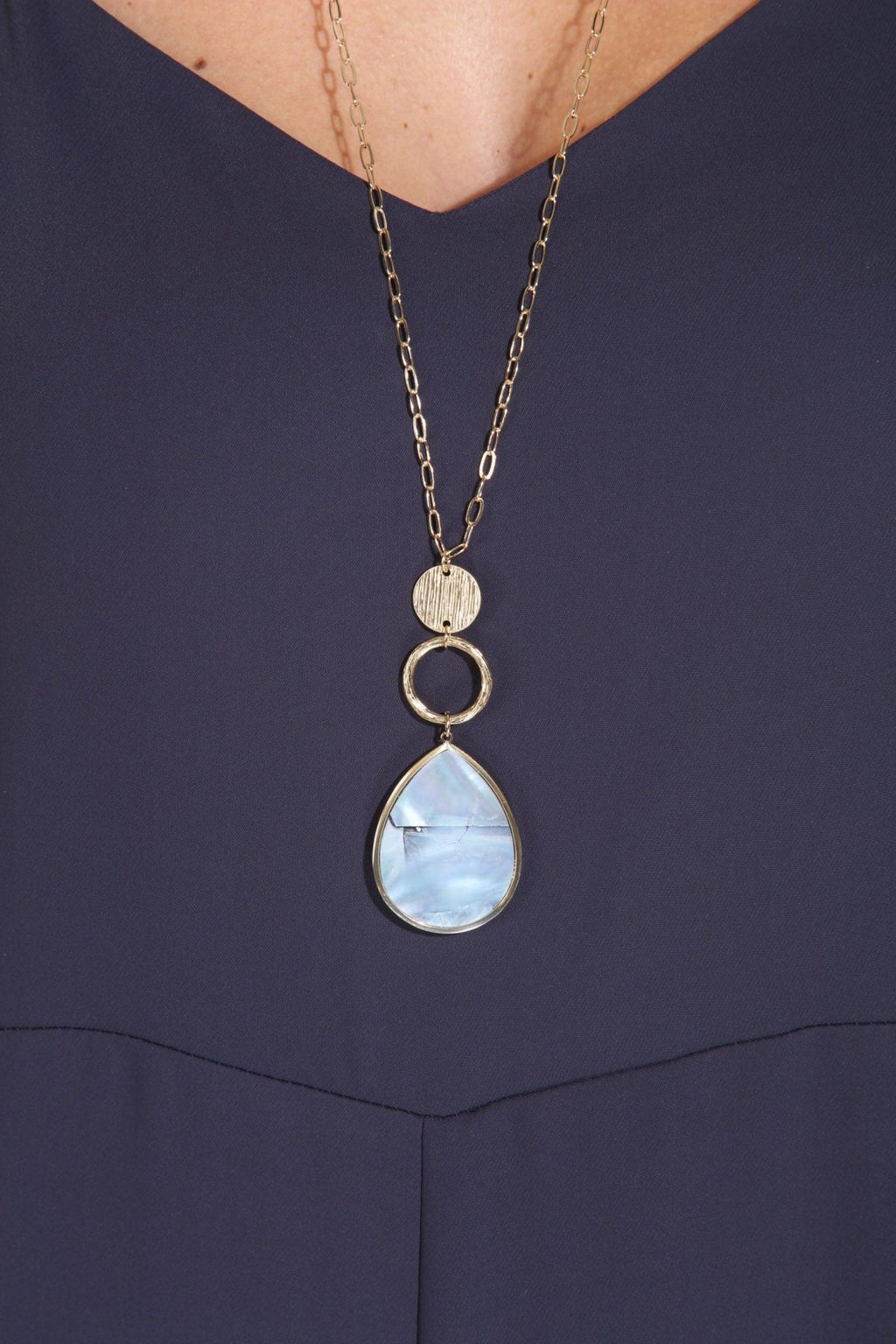 Tiered Pearl Pear Pendant Long Necklace