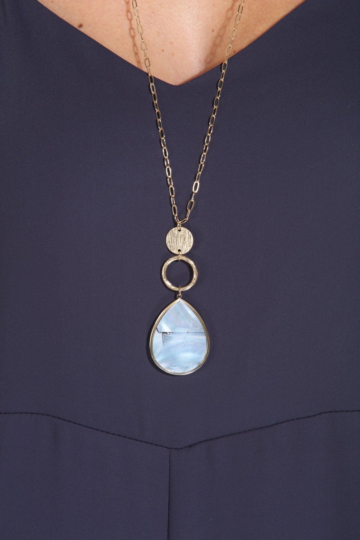 Tiered Pearl Pear Pendant Long Necklace