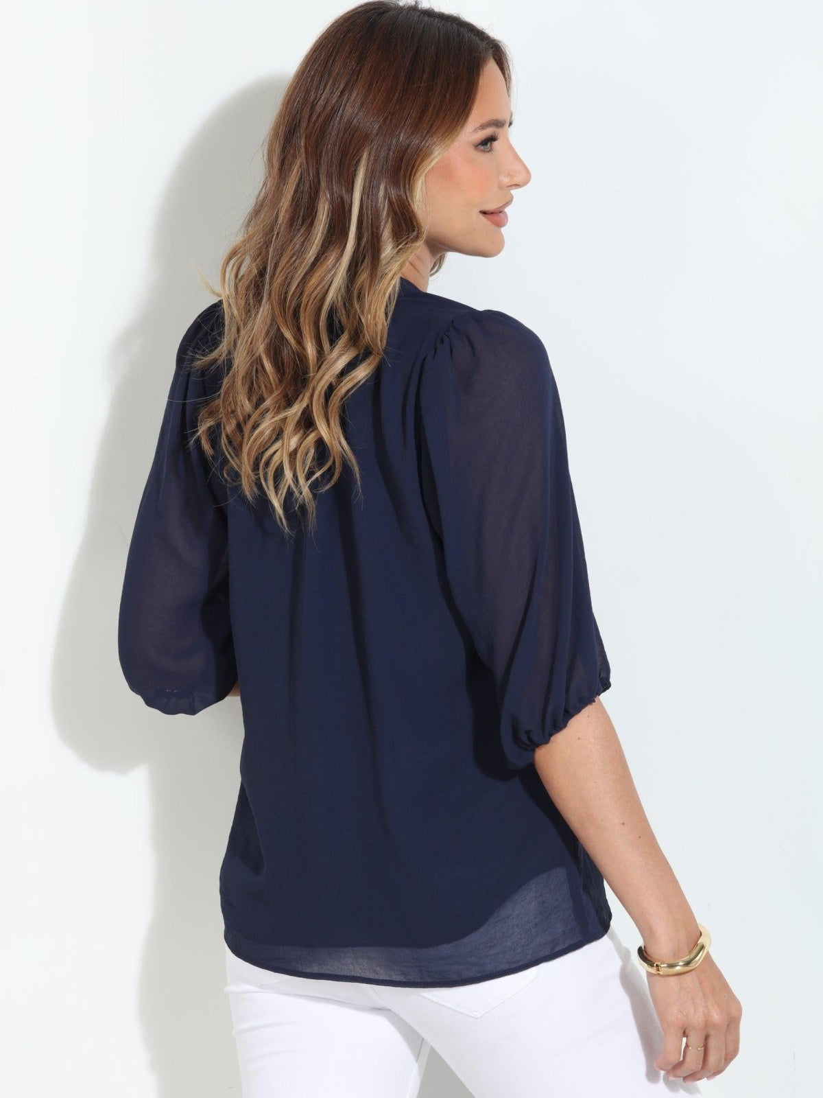 Indigo Split-Neck Blouse-BEST SELLER