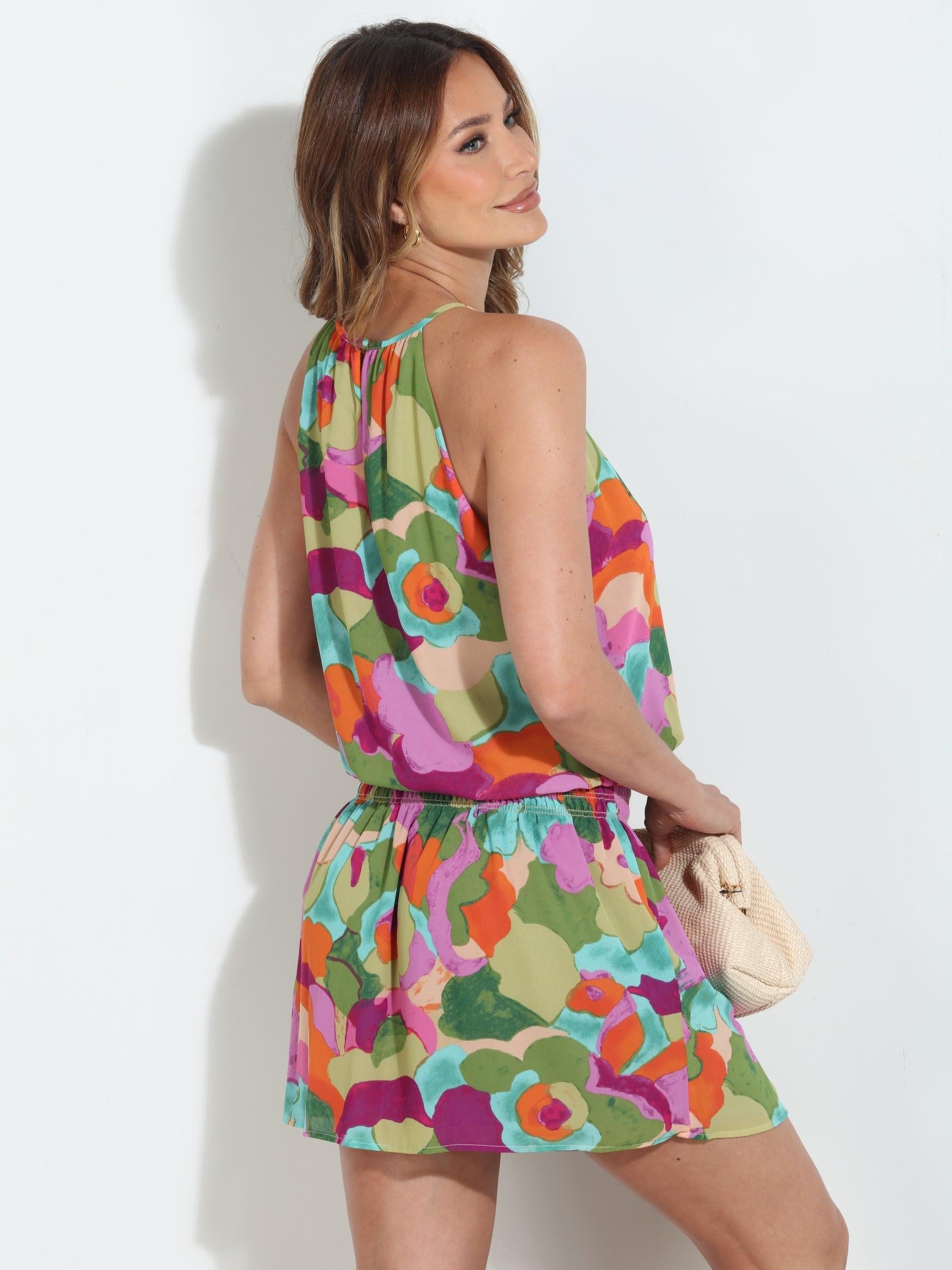 Malga Chiffon Drop Waist Halter Dress