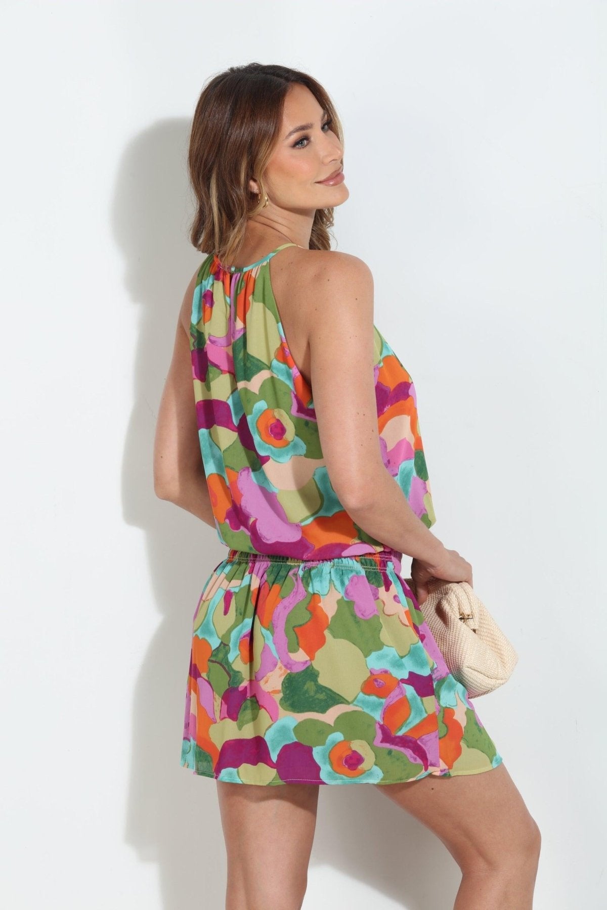 Malga Chiffon Drop Waist Halter Dress