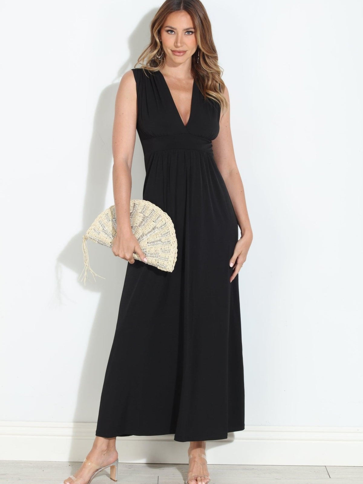Black Stretch V-Neck Maxi Dress-BEST SELLER
