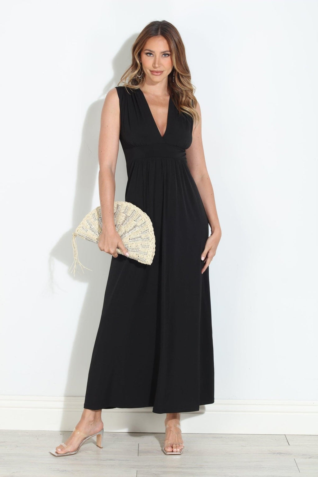 Black Stretch V-Neck Maxi Dress-BEST SELLER