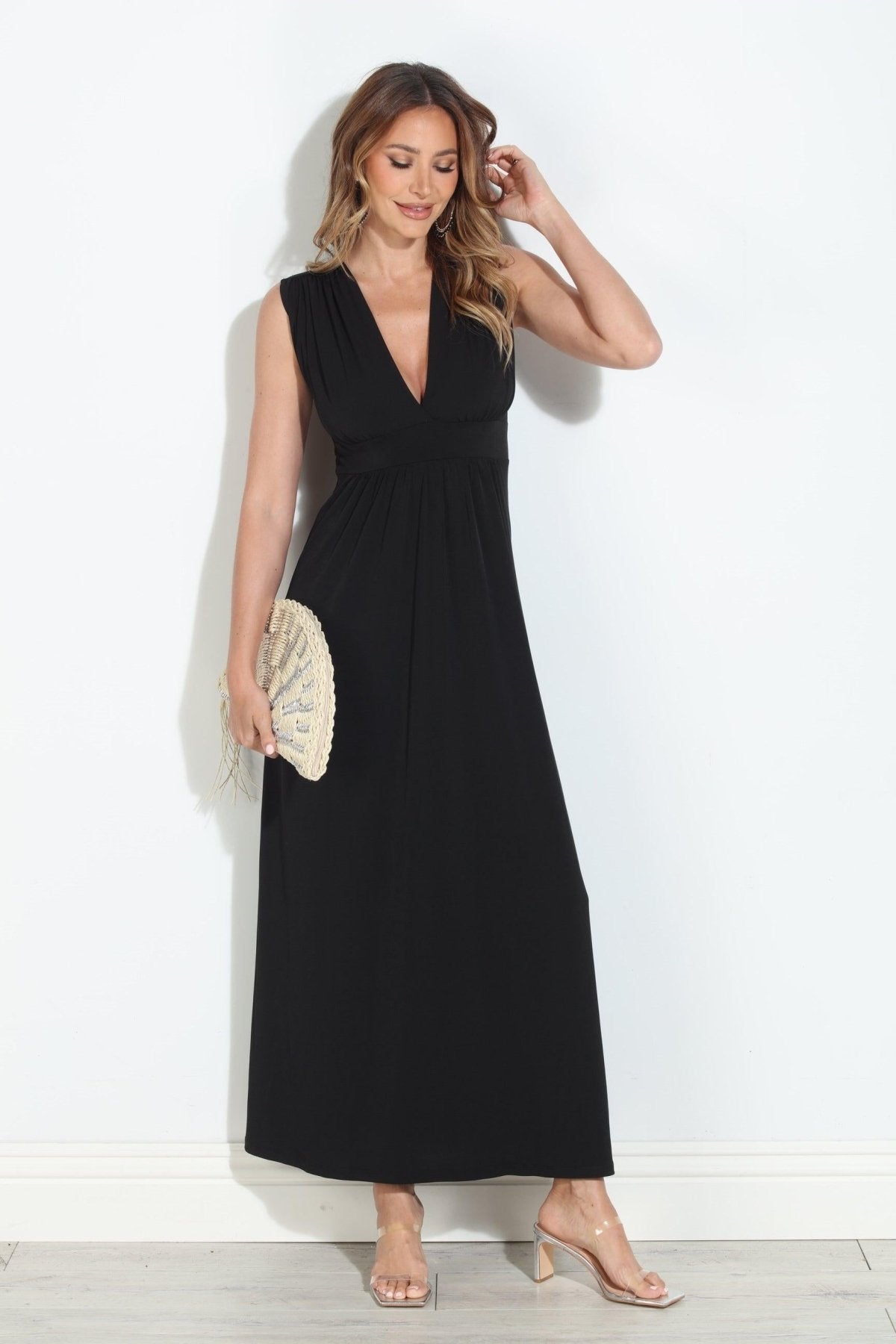 Black Stretch V-Neck Maxi Dress-BEST SELLER