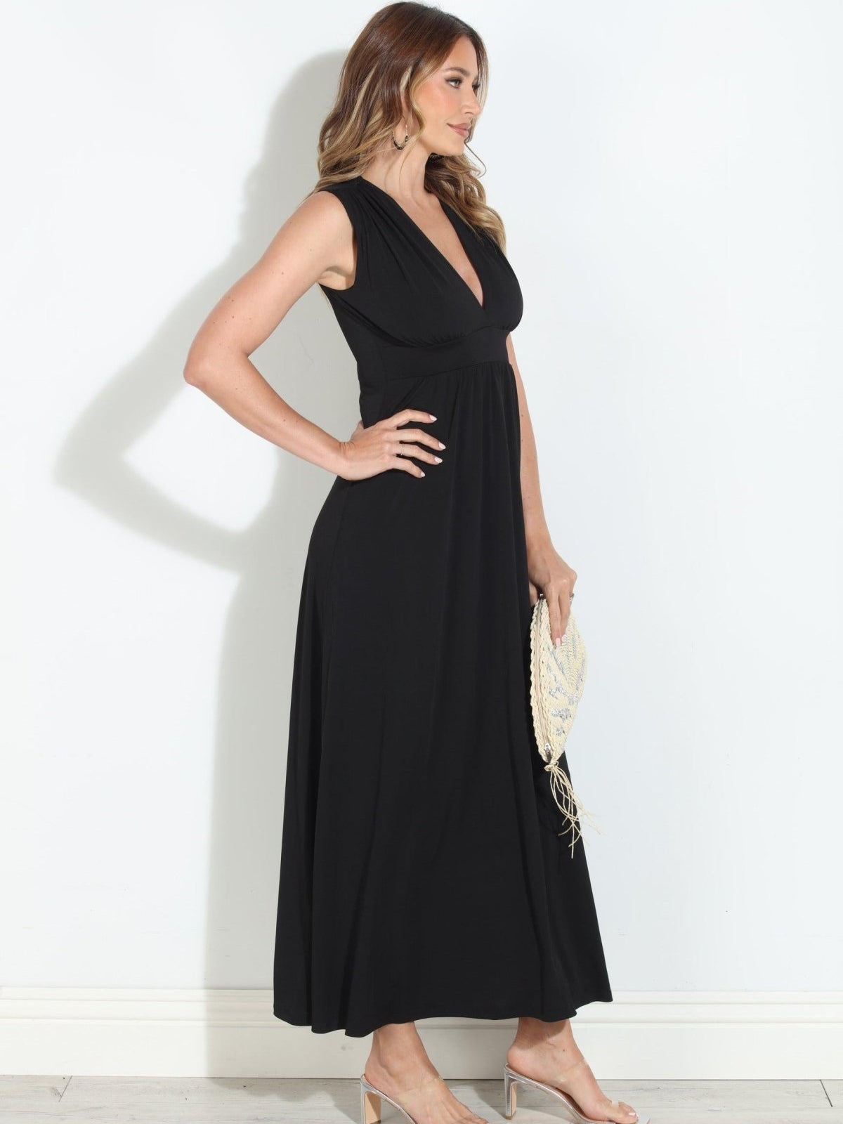 Black Stretch V-Neck Maxi Dress-BEST SELLER