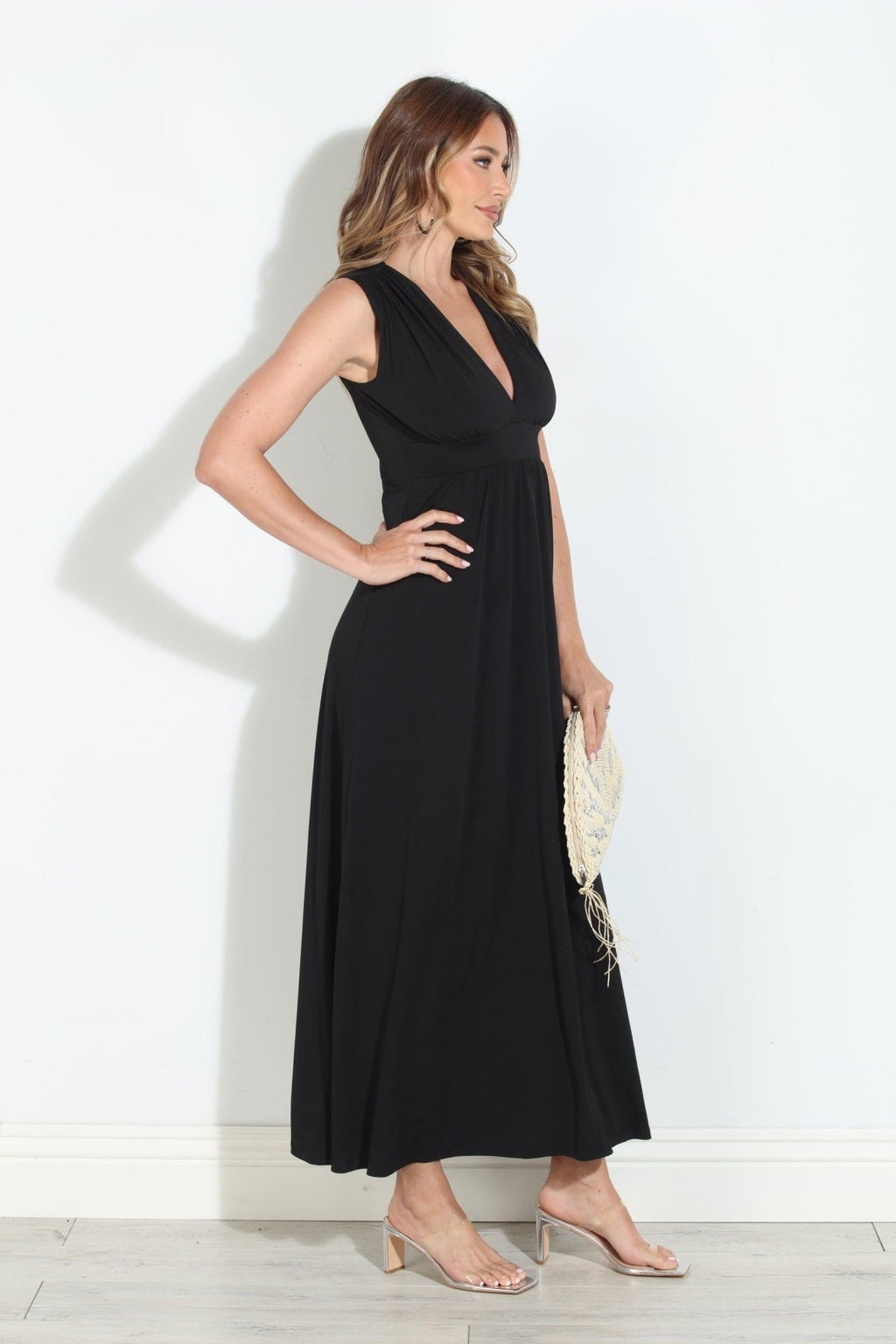 Black Stretch V-Neck Maxi Dress-BEST SELLER