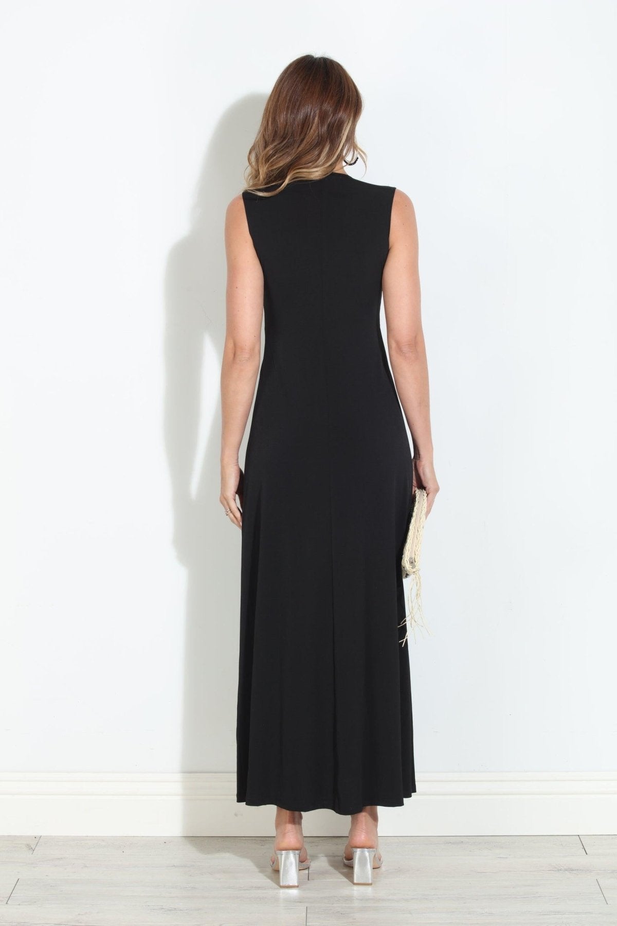 Black Stretch V-Neck Maxi Dress-BEST SELLER