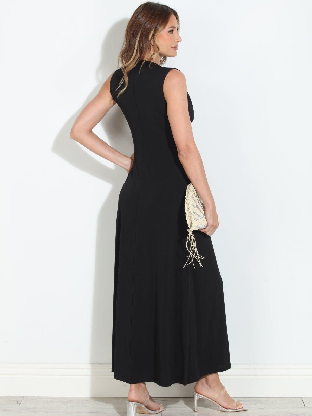 Black Stretch V-Neck Maxi Dress-BEST SELLER