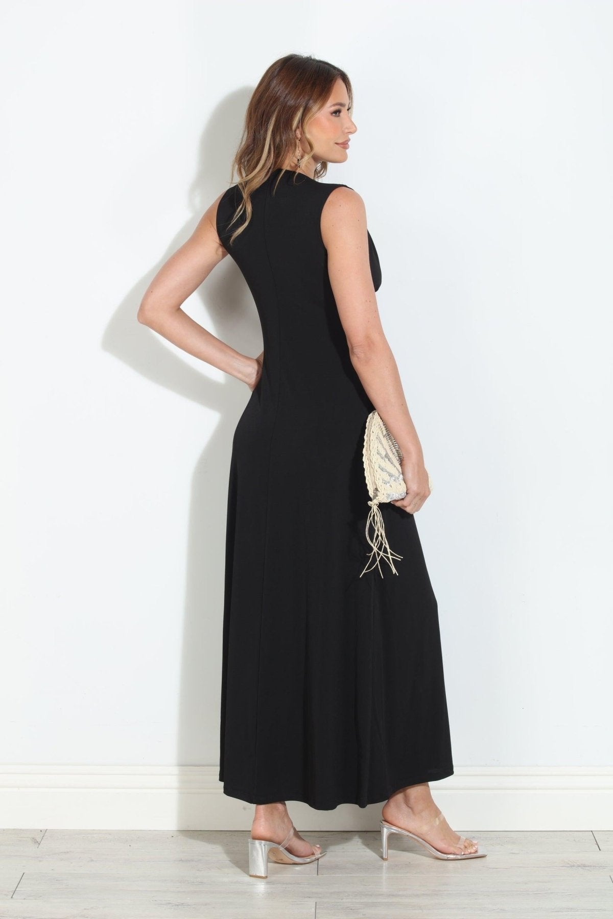 Black Stretch V-Neck Maxi Dress-BEST SELLER