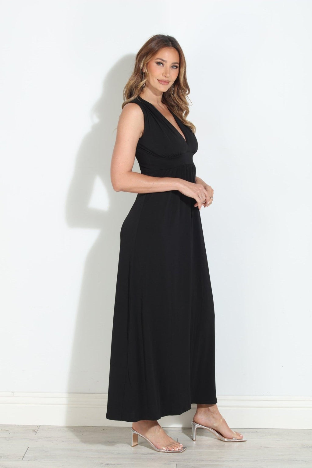 Black Stretch V-Neck Maxi Dress-BEST SELLER