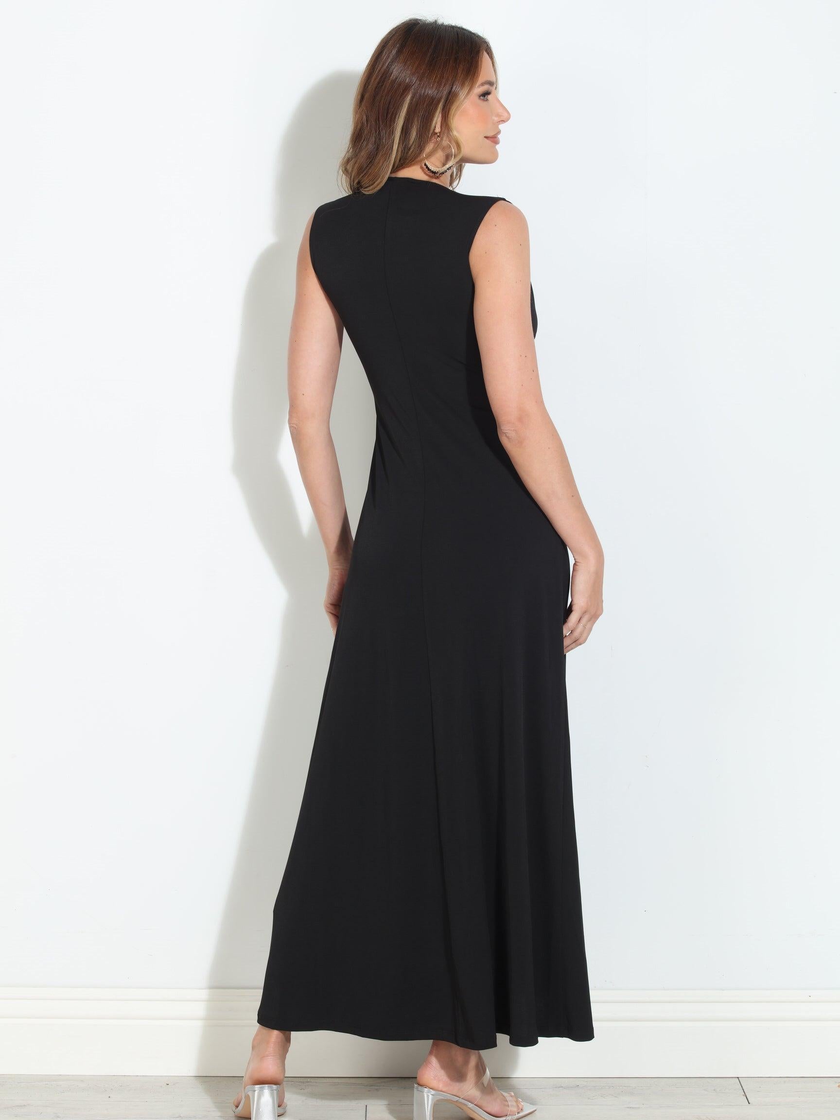 Black Stretch V-Neck Maxi Dress-BEST SELLER