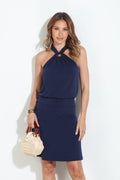 Navy Halter Ring Stretch Dress