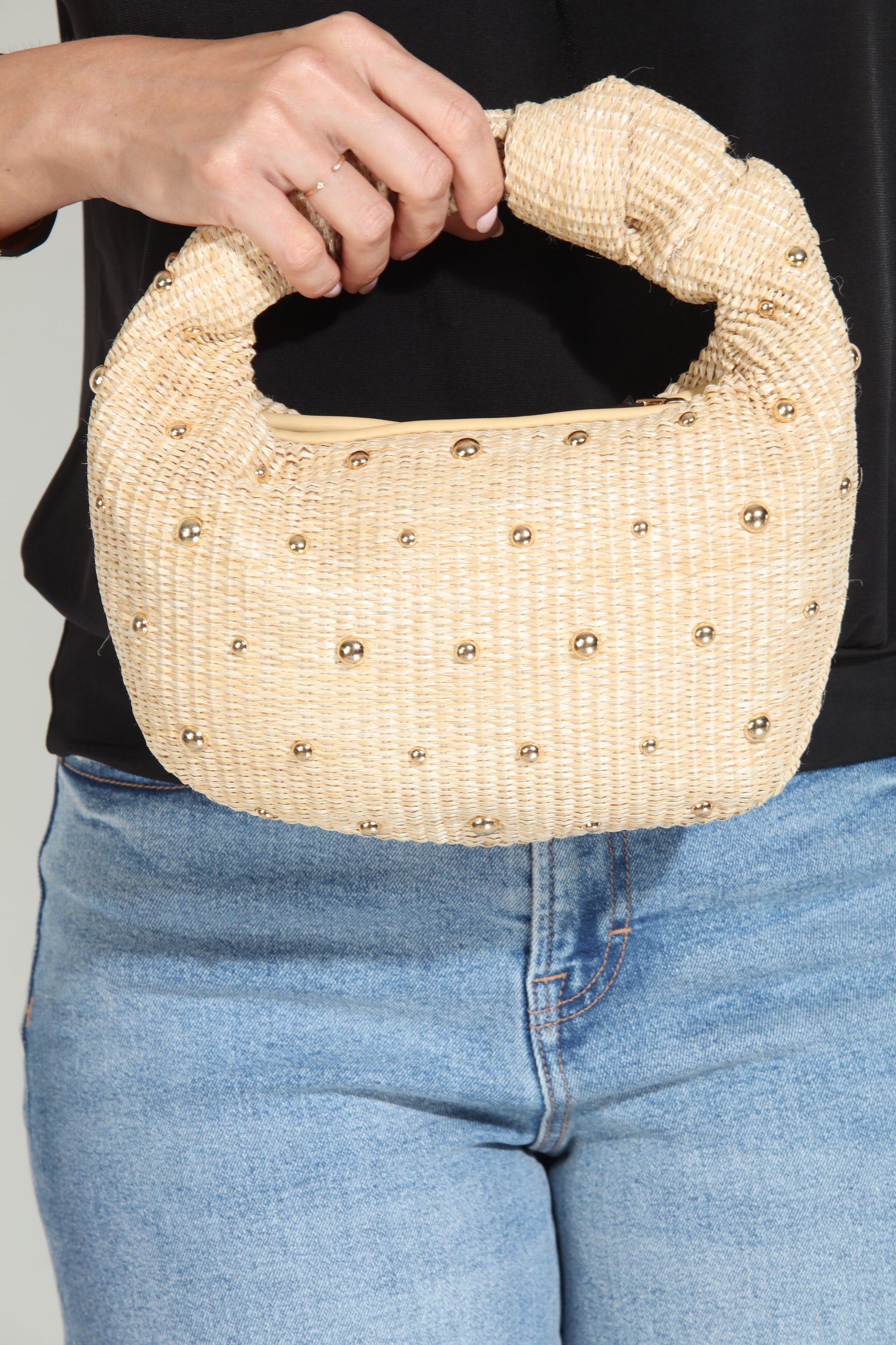 Addison Studded Straw Handbag