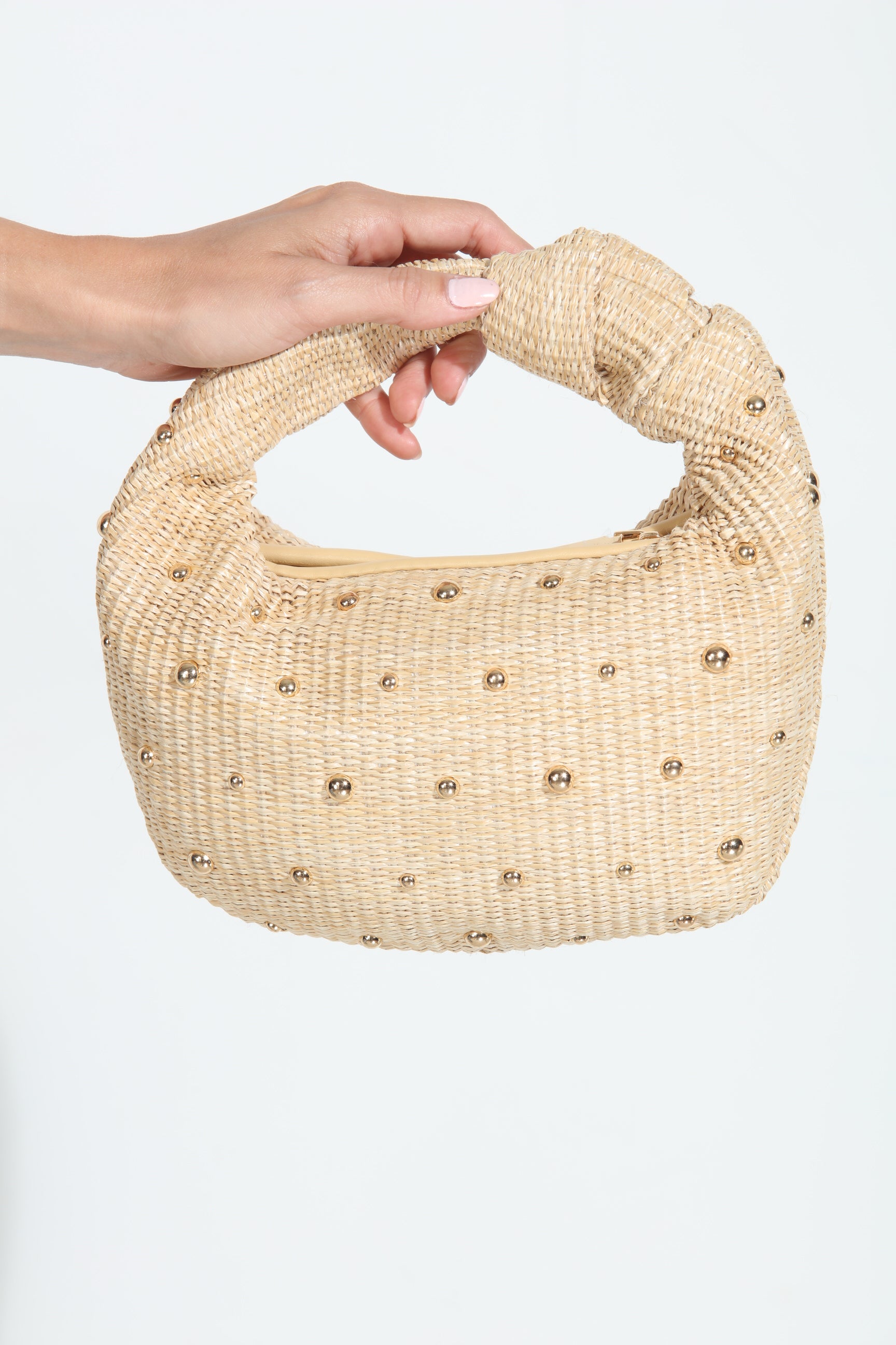 Addison Studded Straw Handbag