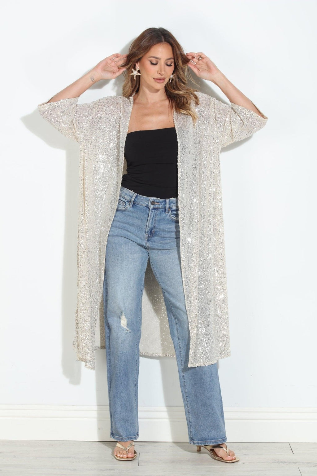 Ibiza Sequin Long Kimono Cover Up-BEST SELLER