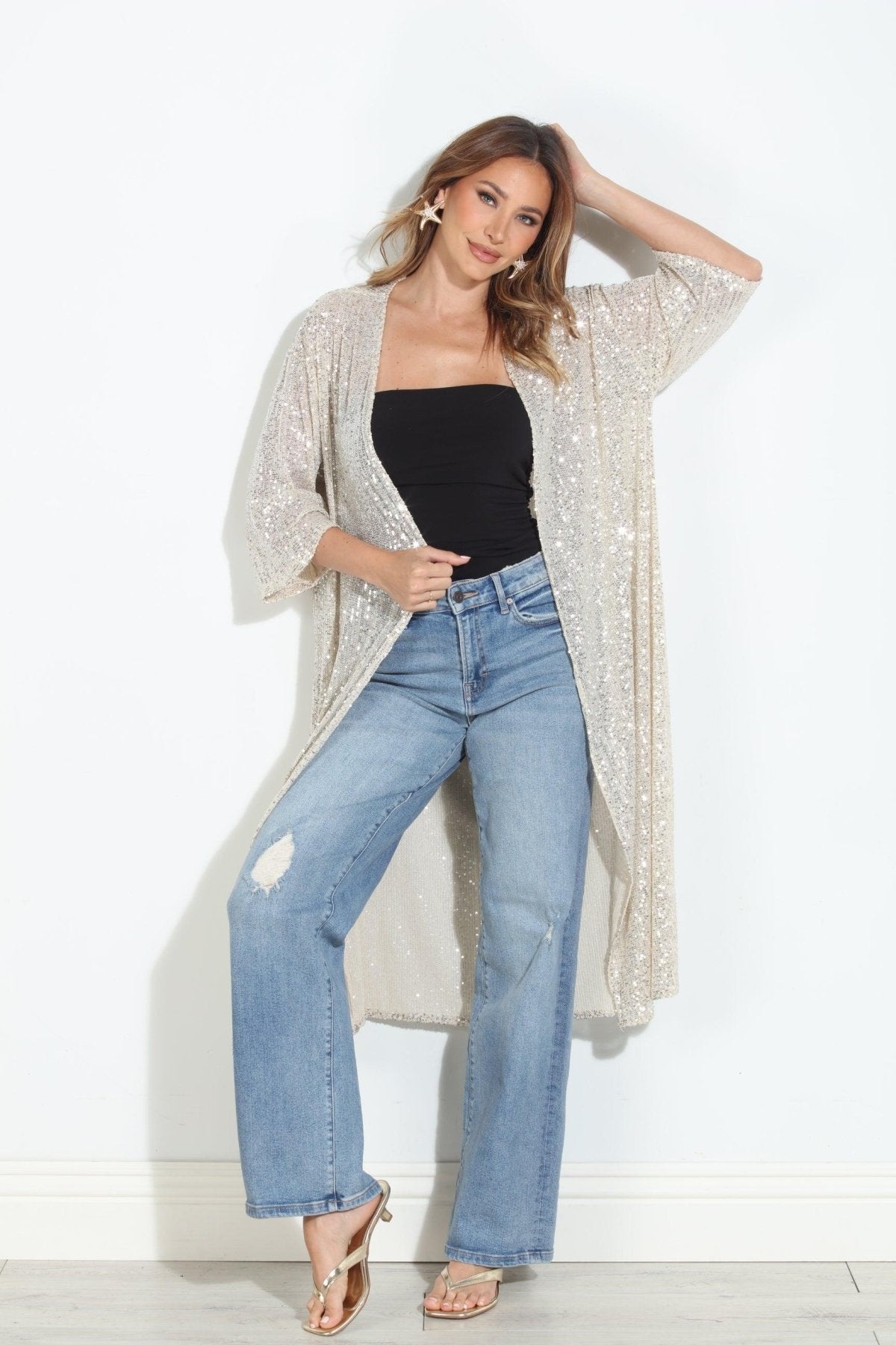 Ibiza Sequin Long Kimono Cover Up-BEST SELLER