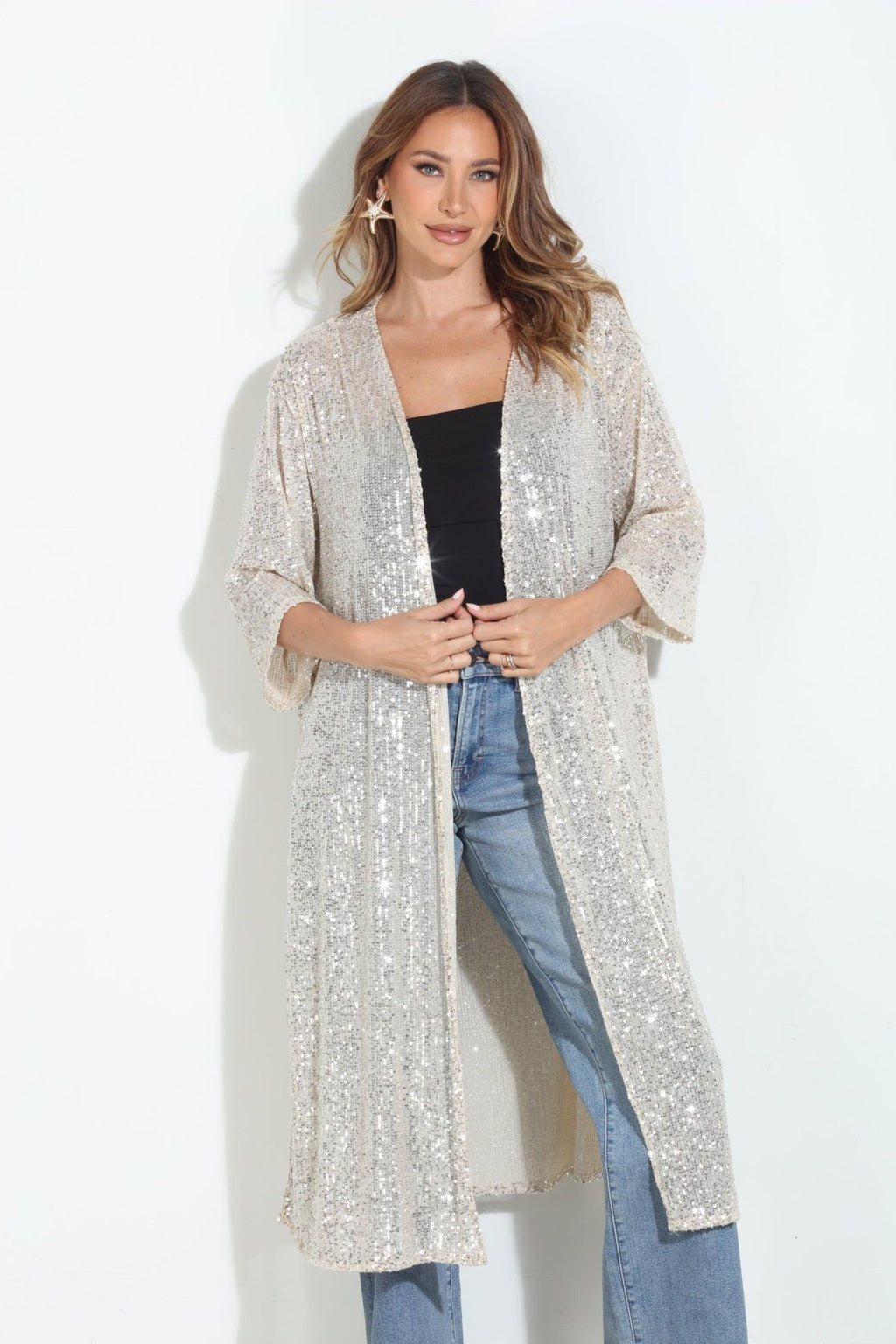 Ibiza Sequin Long Kimono Cover Up-BEST SELLER