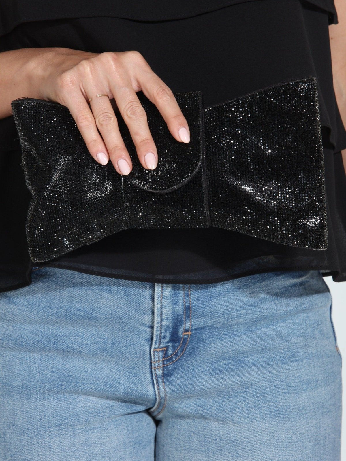 Black Crystal Bow Clutch