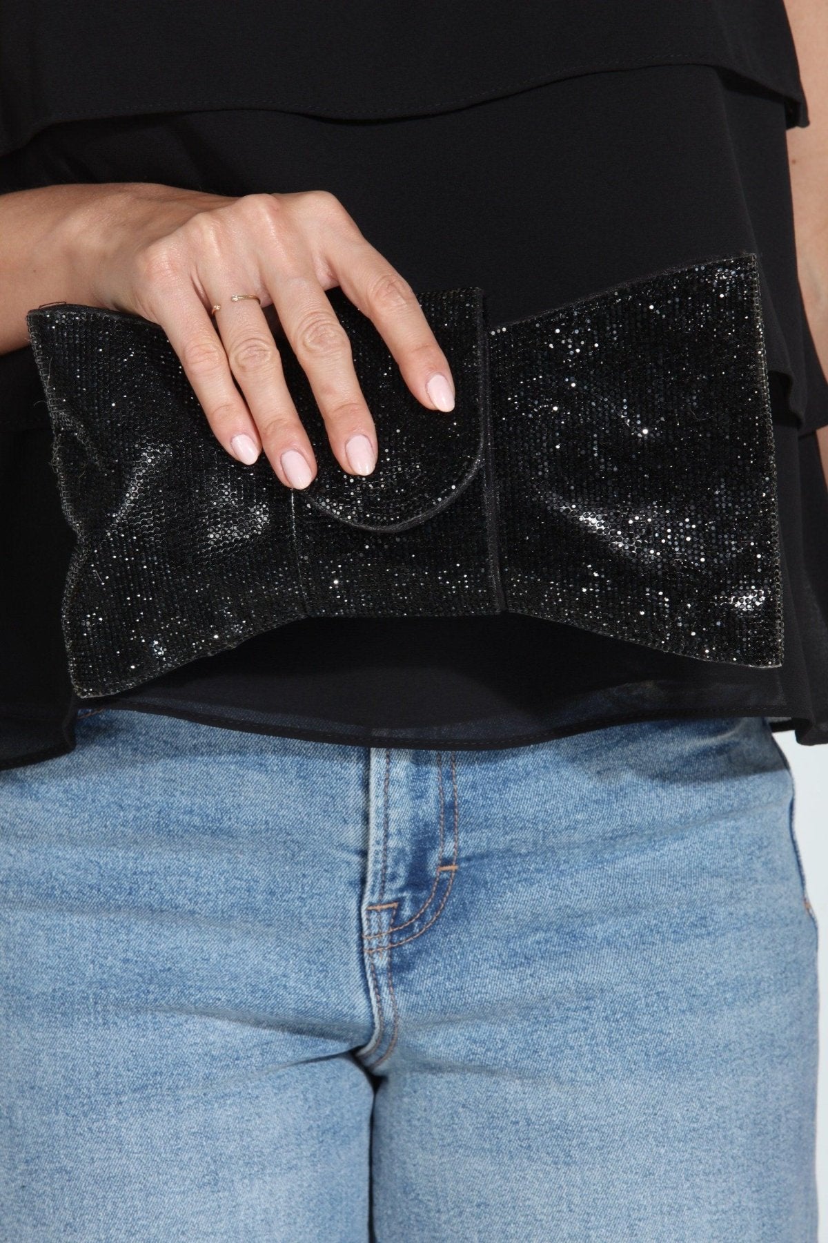 Black Crystal Bow Clutch