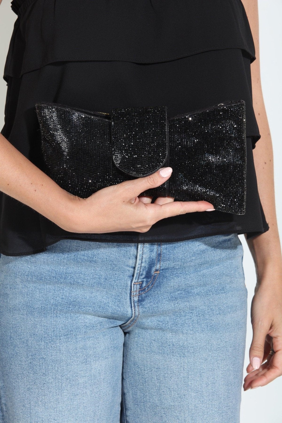 Black Crystal Bow Clutch