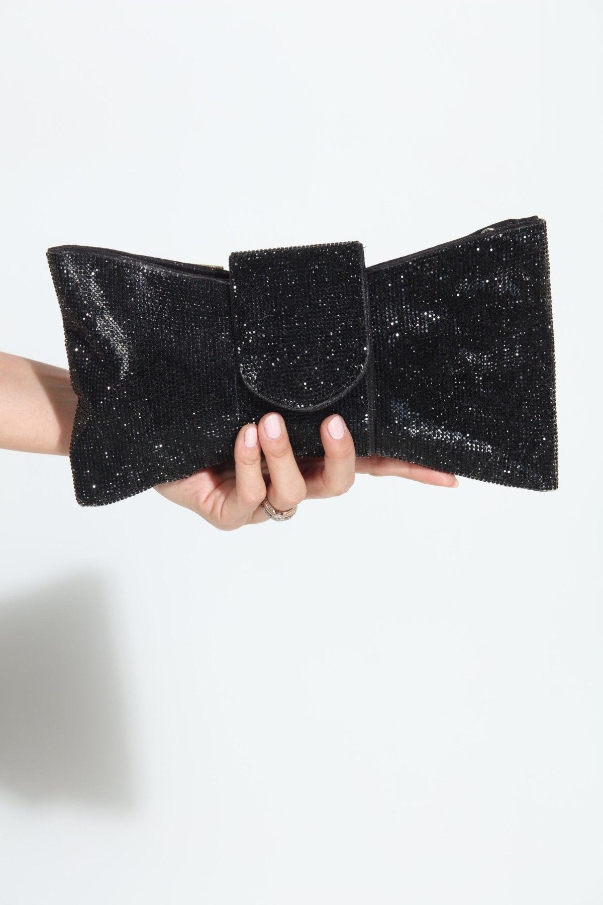 Black Crystal Bow Clutch