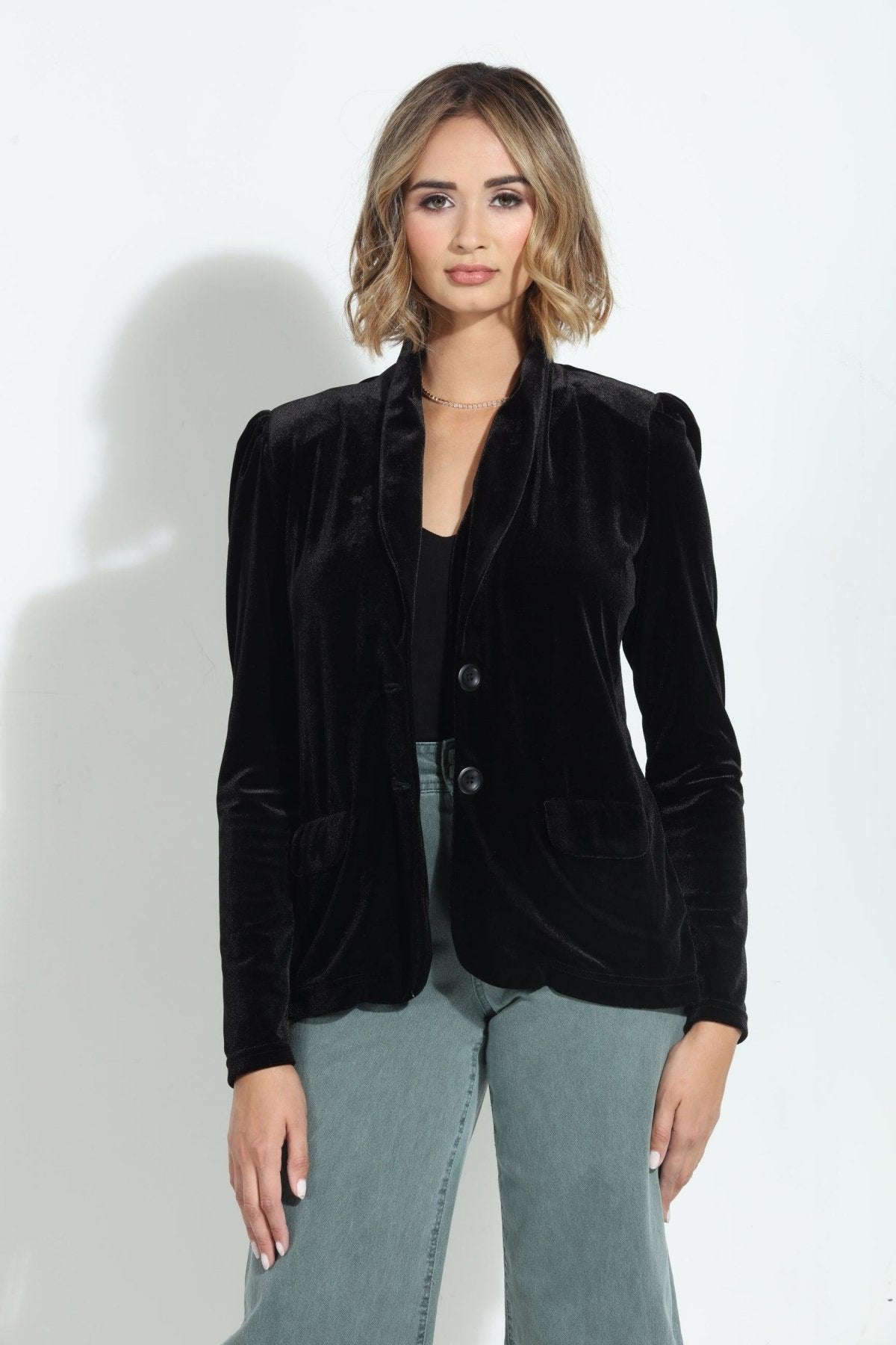 Black Velvet Shirred Blazer-BEST SELLER