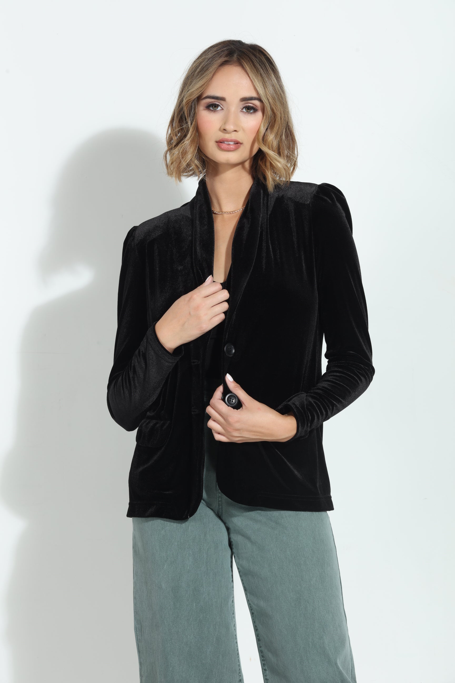 Black Velvet Shirred Blazer-BEST SELLER