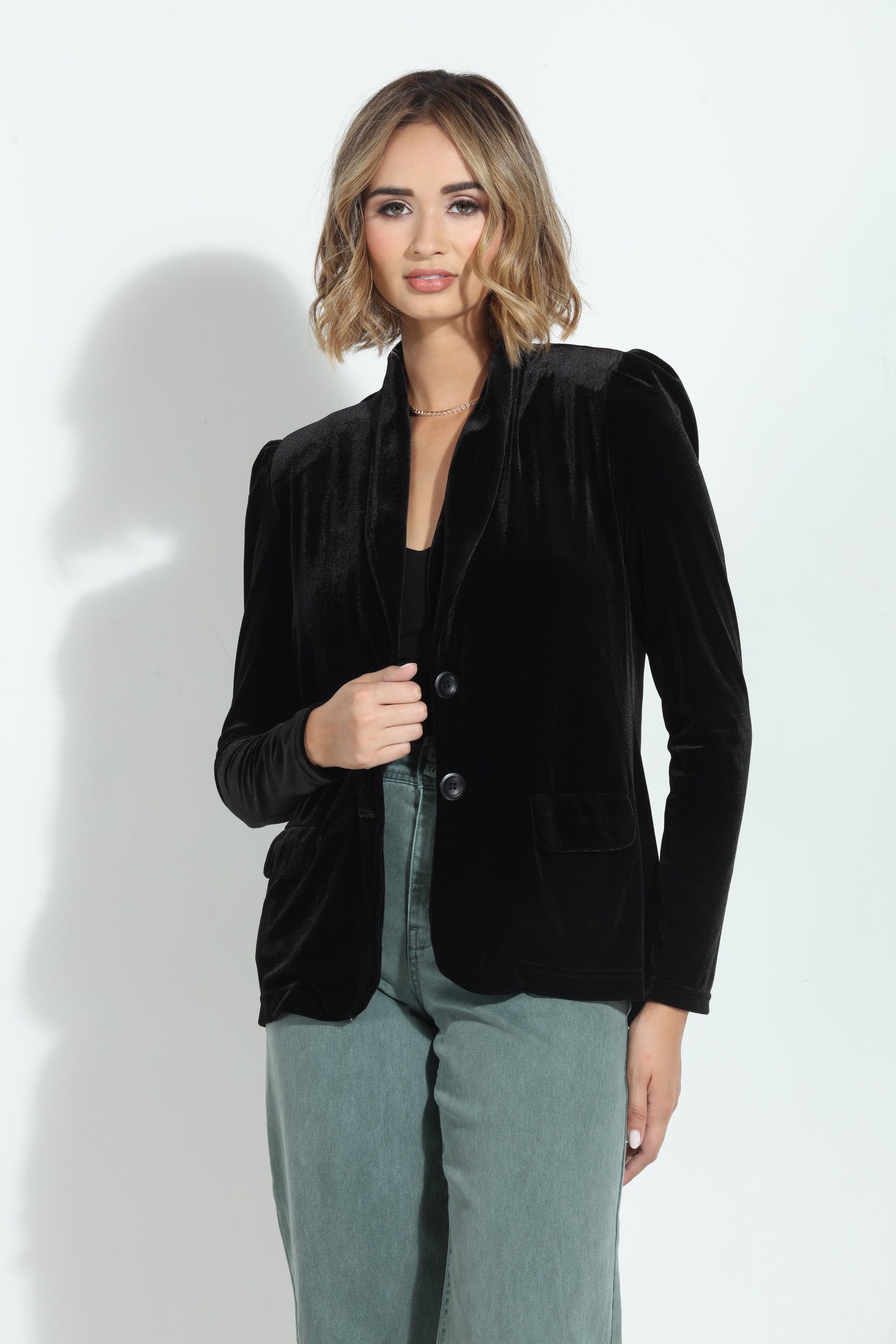 Black Velvet Shirred Blazer-BEST SELLER