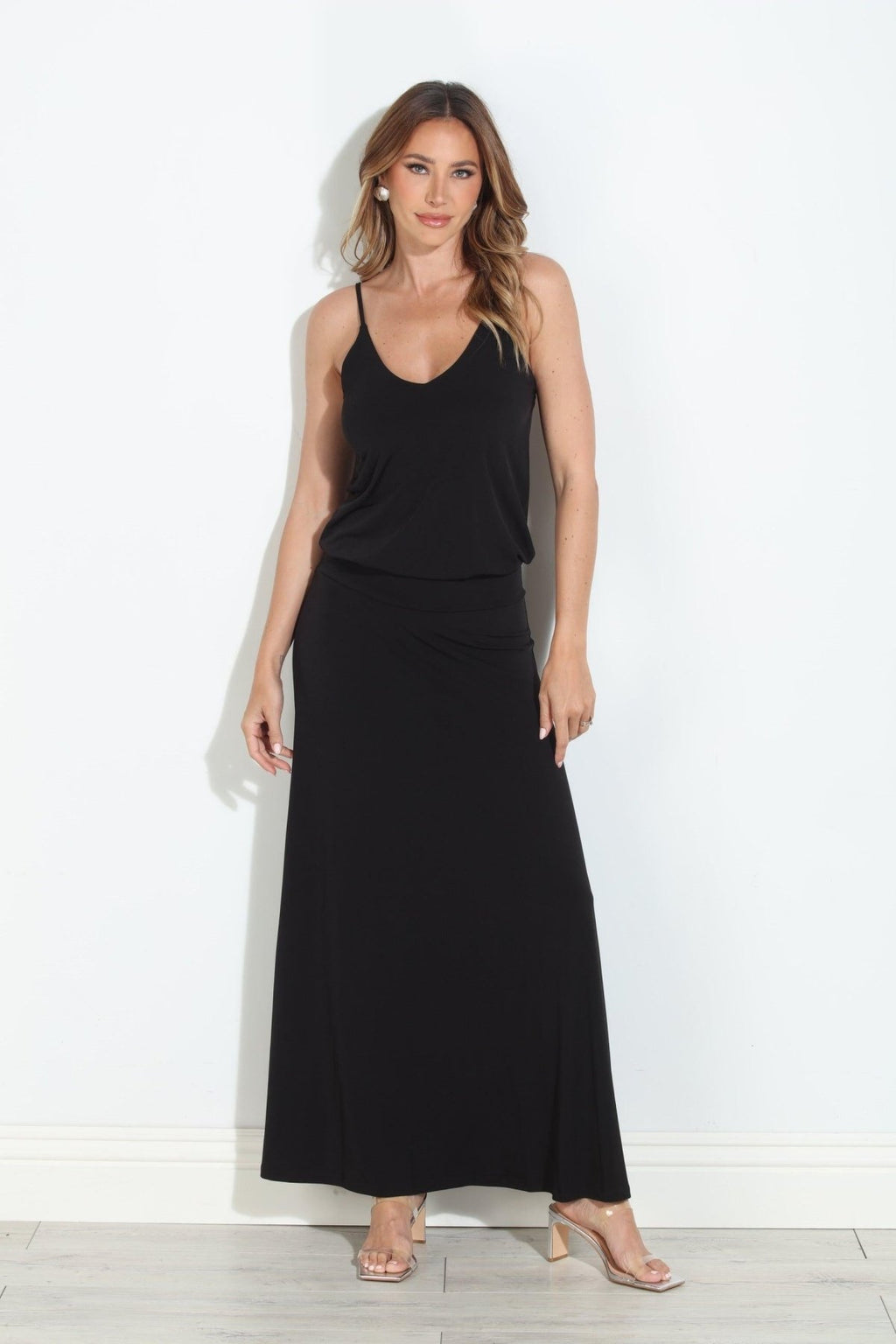 Black Stretch Drop Waist Maxi Dress-BEST SELLER