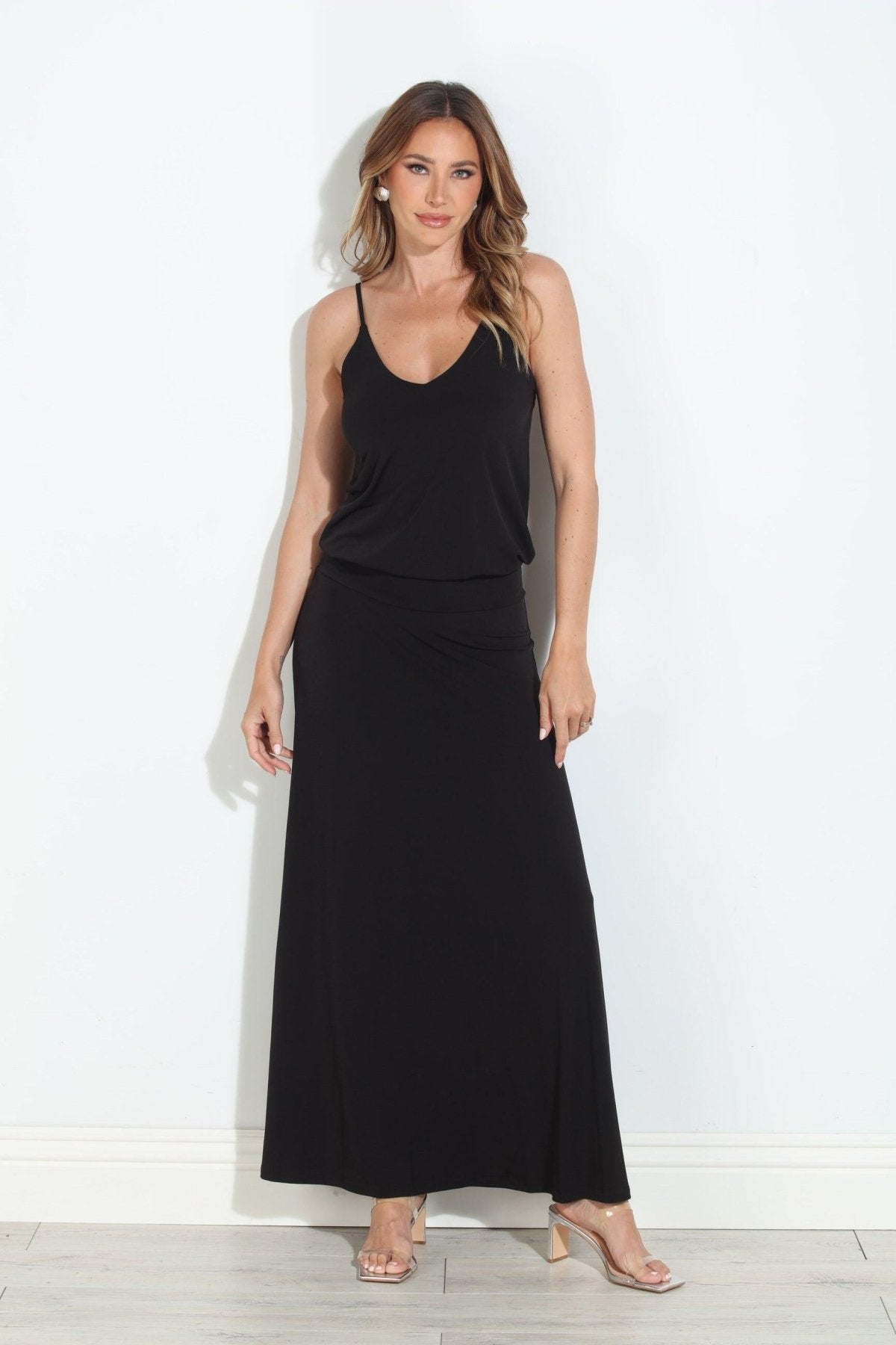 Black Stretch Drop Waist Maxi Dress-BEST SELLER