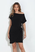 Black OTS Faux Wrap Dress-BEST SELLER