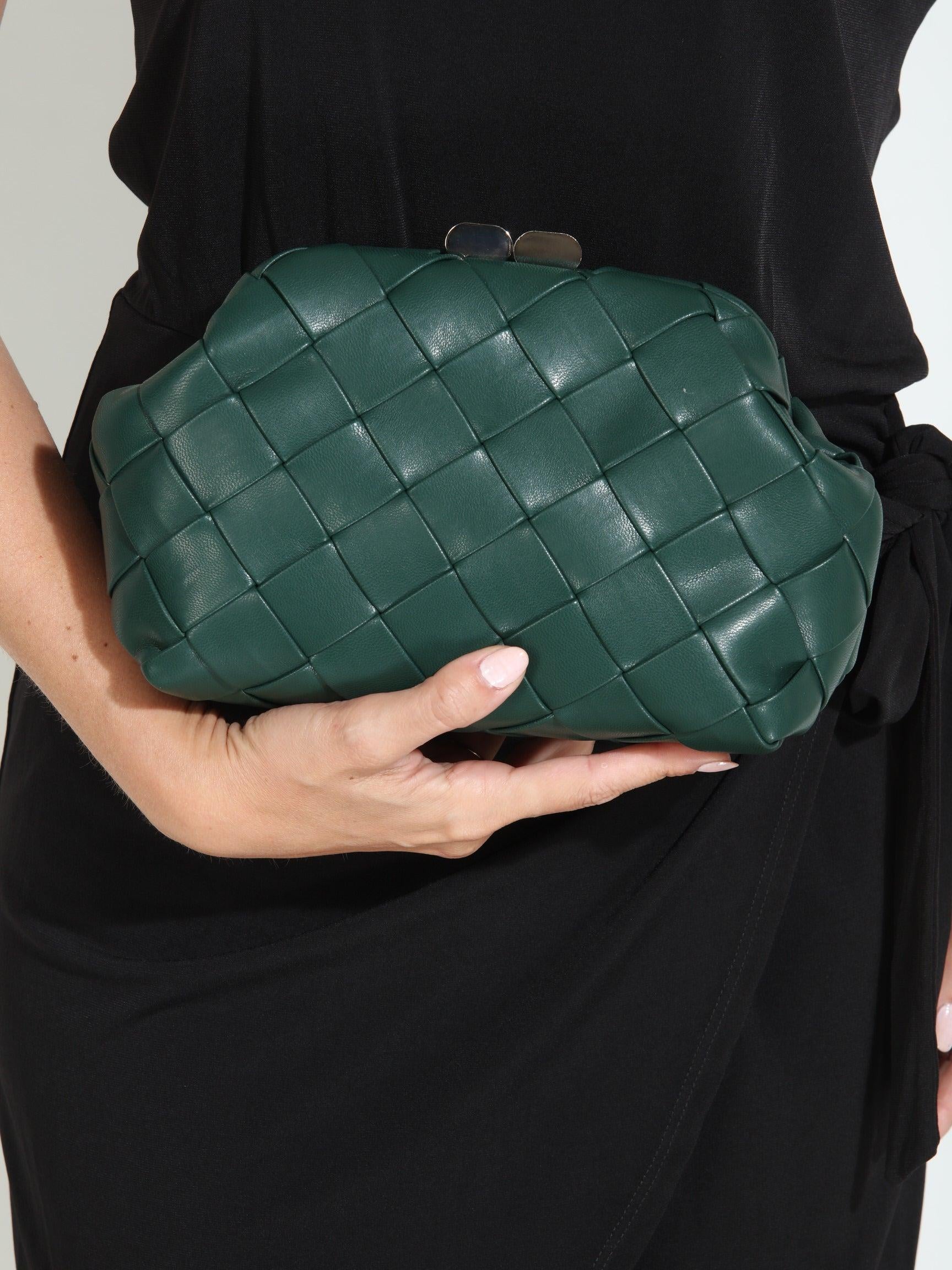 Pauline Woven Crossbody Clutch -Forest