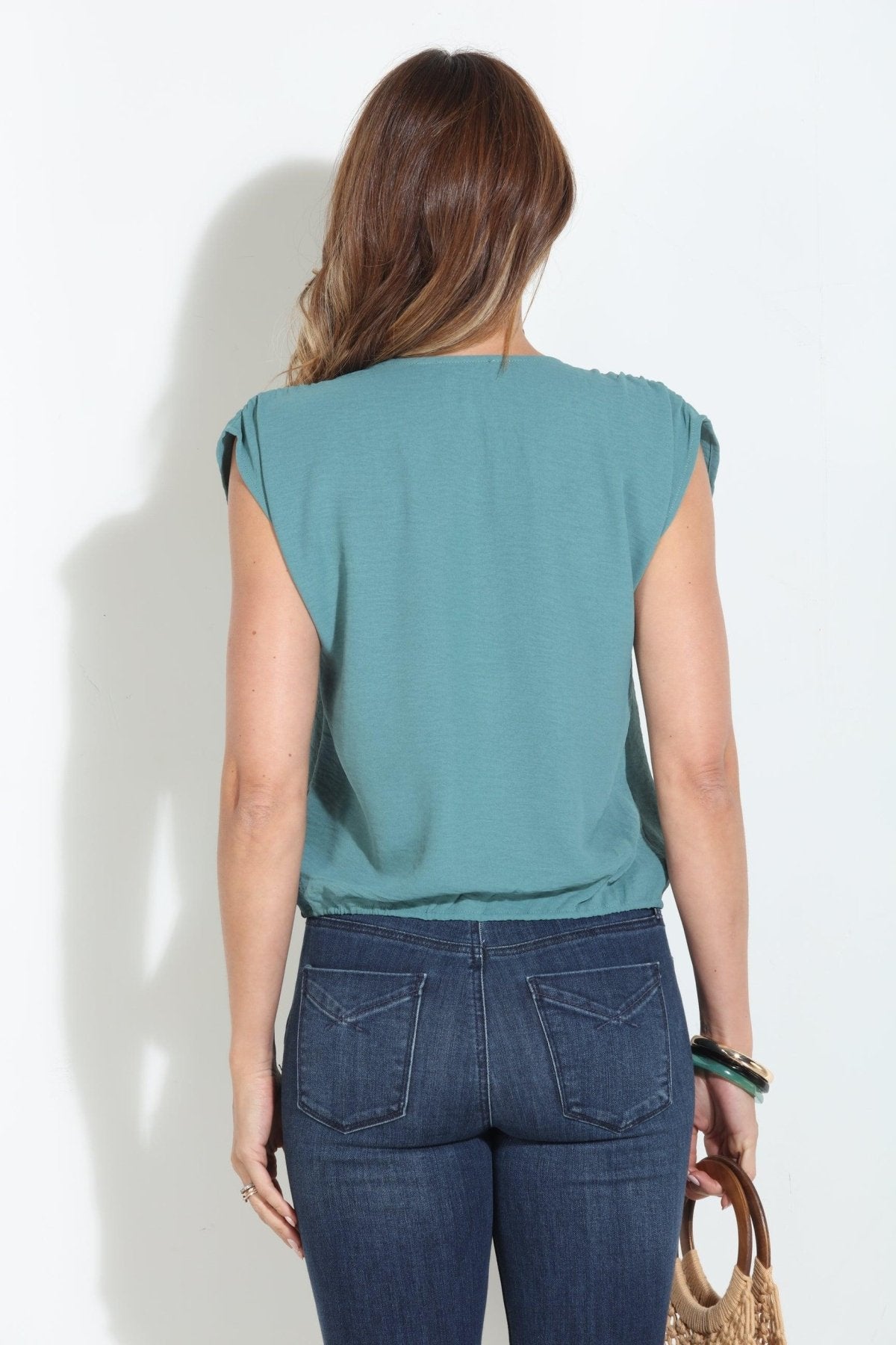 Sage Airflow Shirred Shoulder Blouse-FINAL SALE