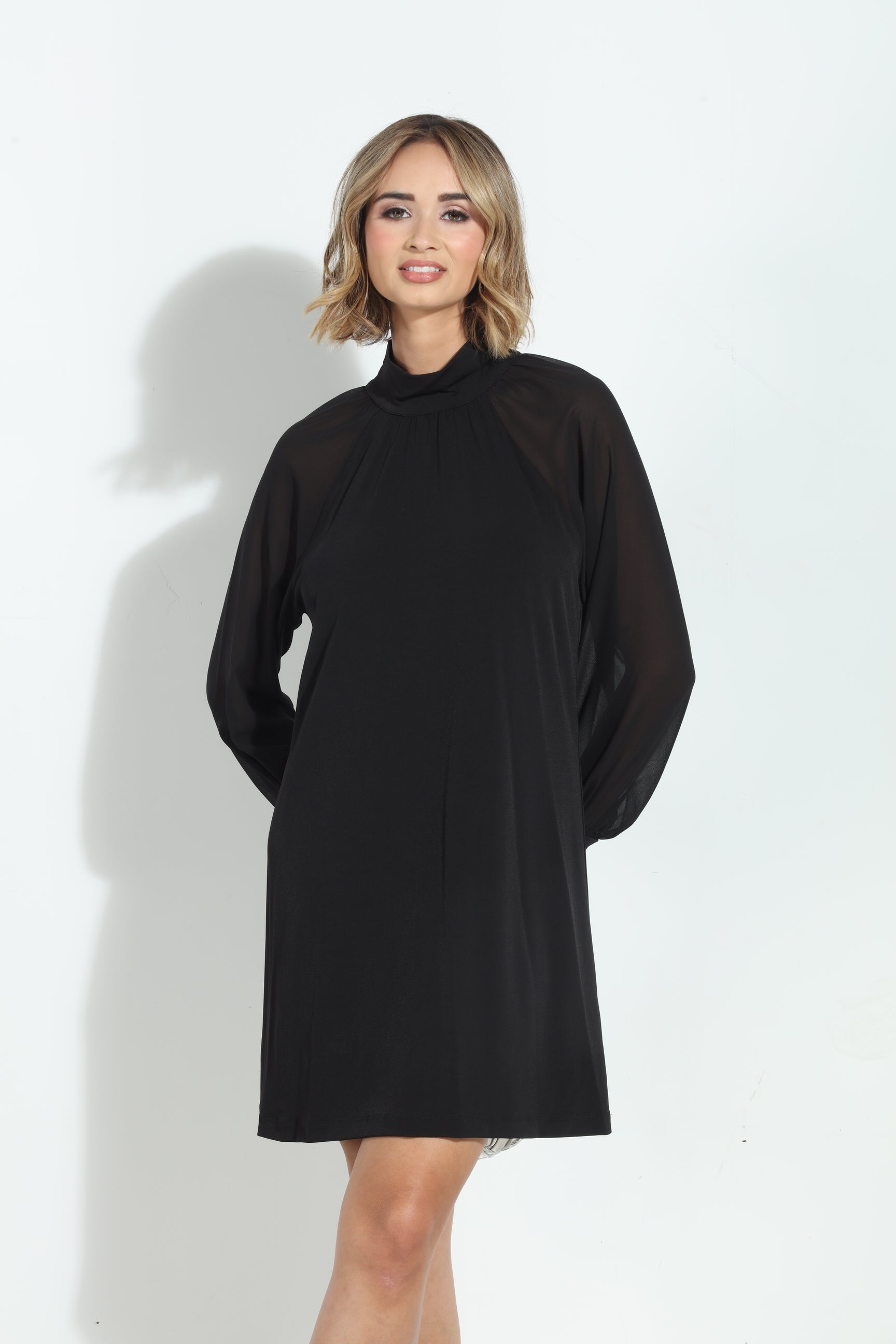 Black Chiffon Sleeve ITY Dress