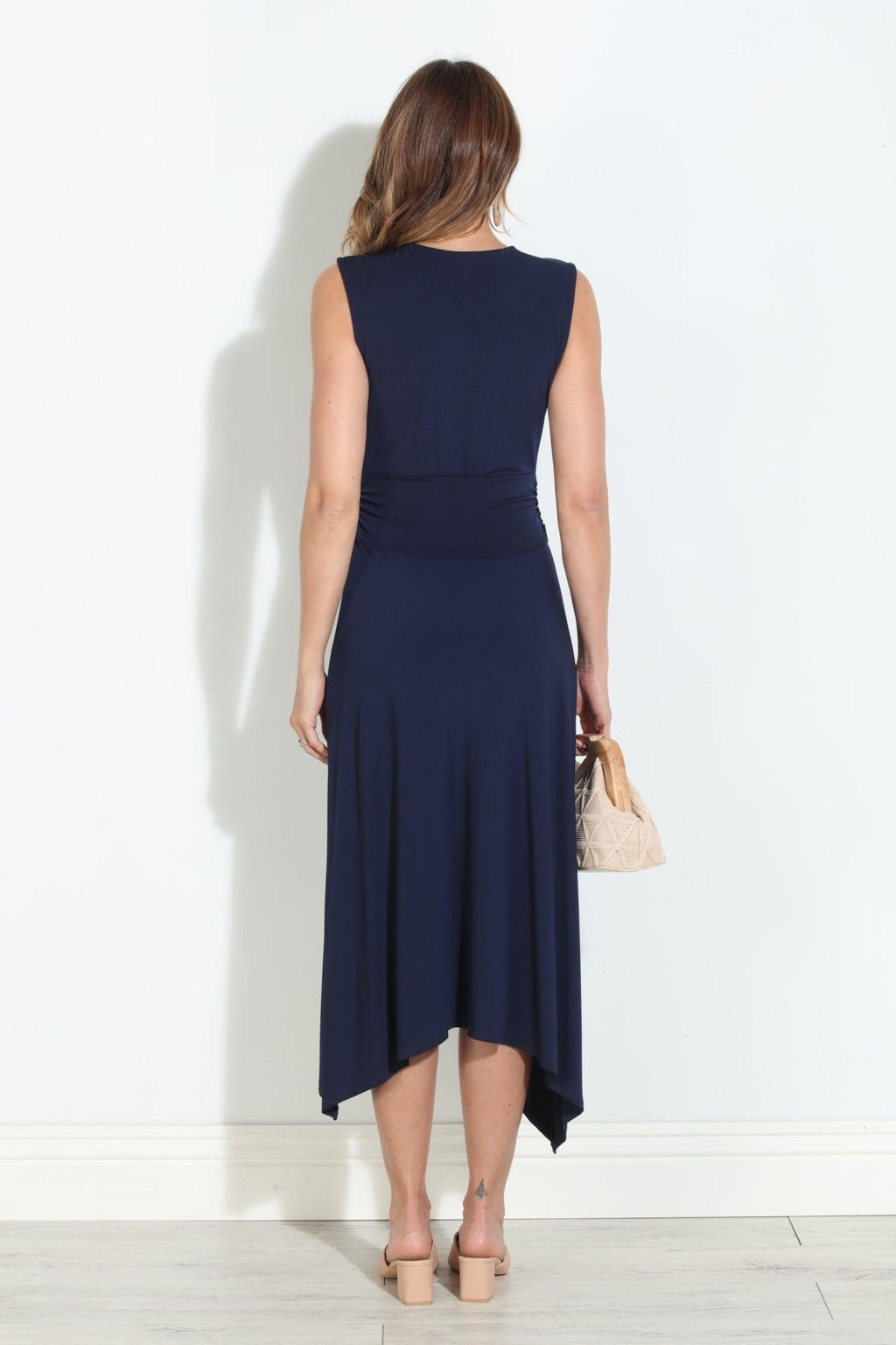 Navy Stretch Sleeveless Midi Dress-BEST SELLER