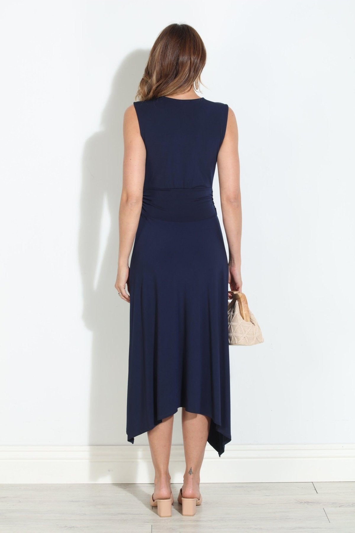 Navy Stretch Sleeveless Midi Dress-BEST SELLER