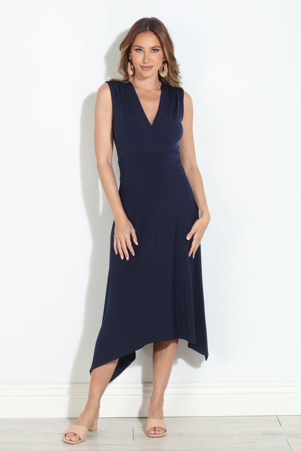 Navy Stretch Sleeveless Midi Dress-BEST SELLER