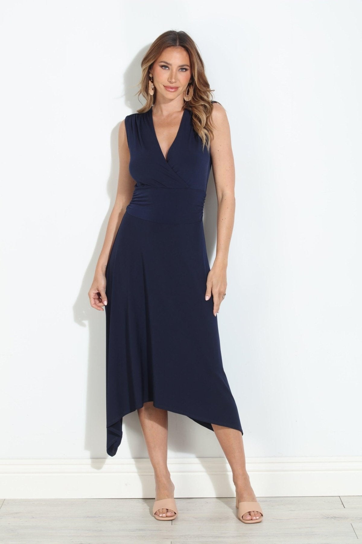 Navy Stretch Sleeveless Midi Dress-BEST SELLER